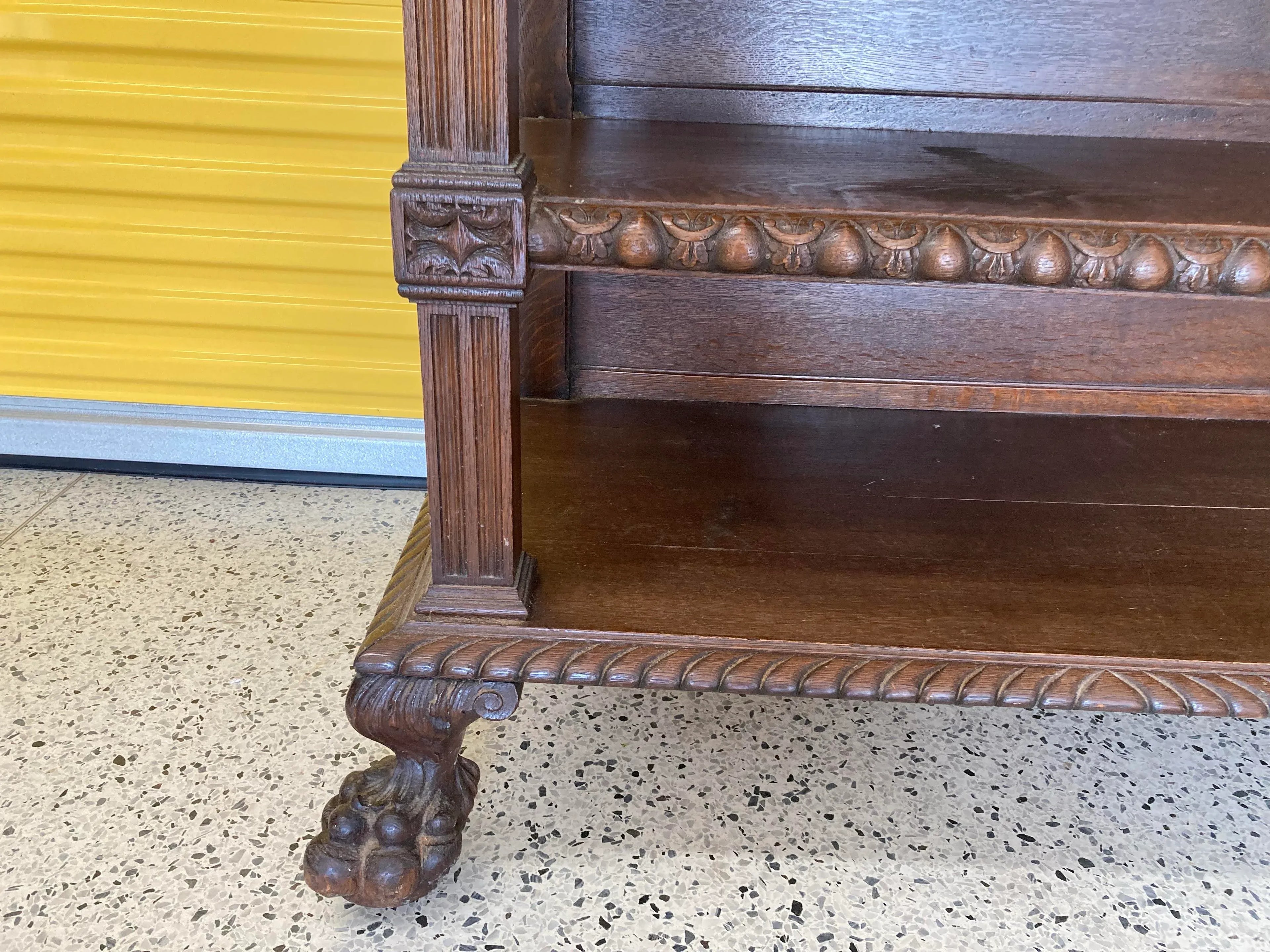 Late 19th Century Gothic Revival Side Board Buffet With Carved Lion Head Cornice