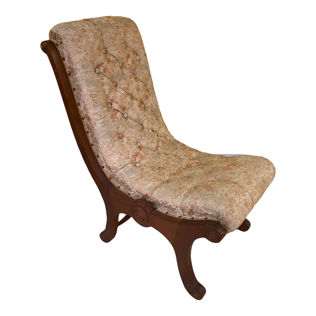 Late 19th Century Japanese Obi Nursing Slipper Chair With Original Japanese Silk Upholstery