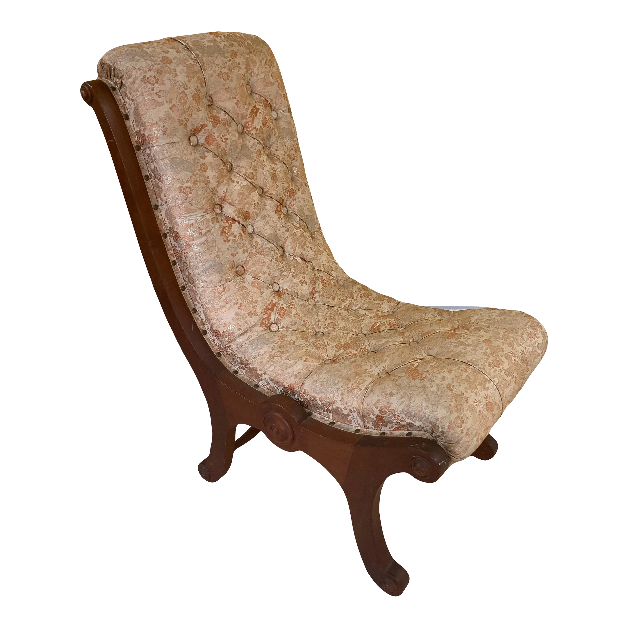 Late 19th Century Japanese Obi Nursing Slipper Chair With Original Japanese Silk Upholstery