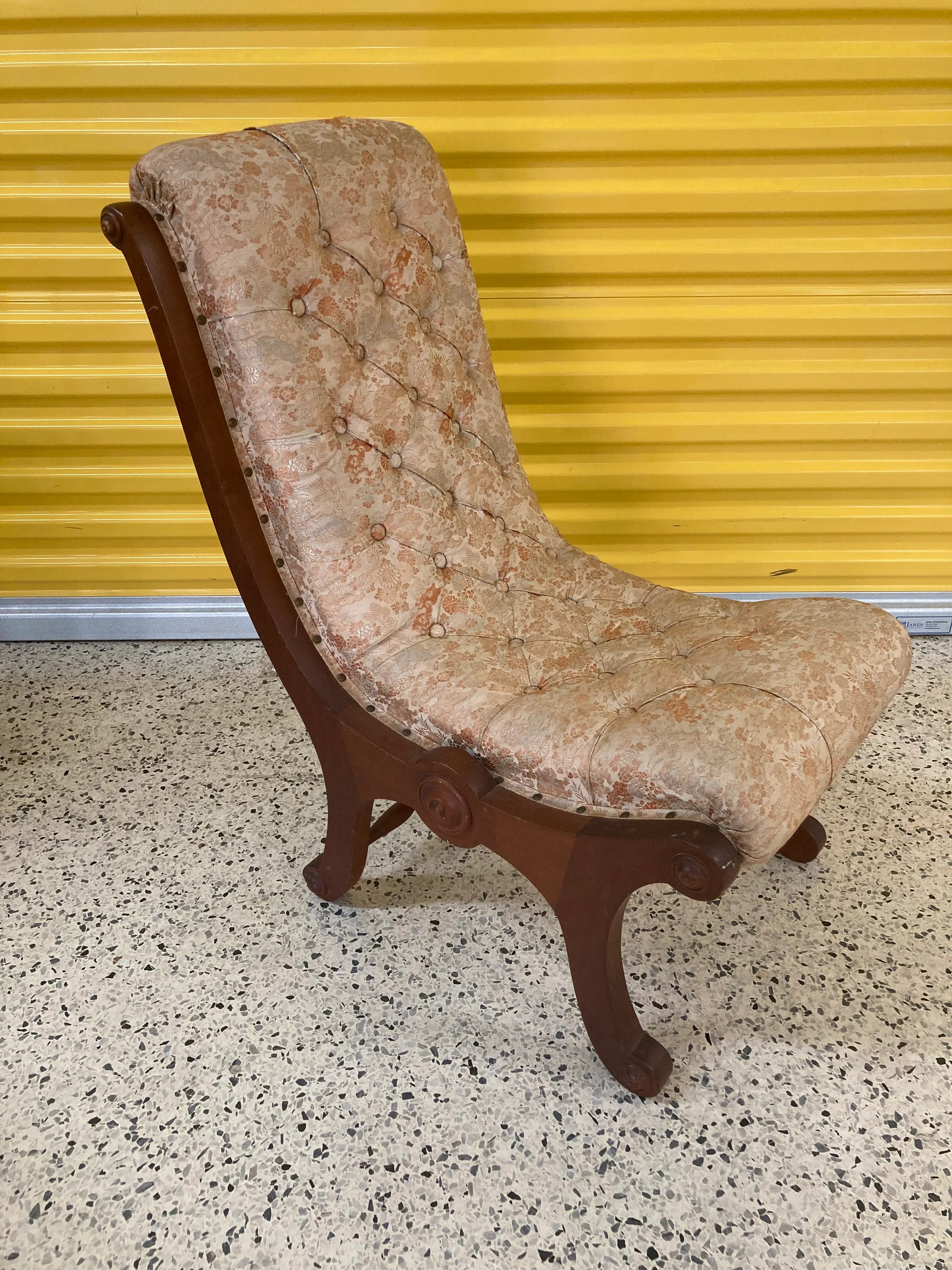 Late 19th Century Japanese Obi Nursing Slipper Chair With Original Japanese Silk Upholstery