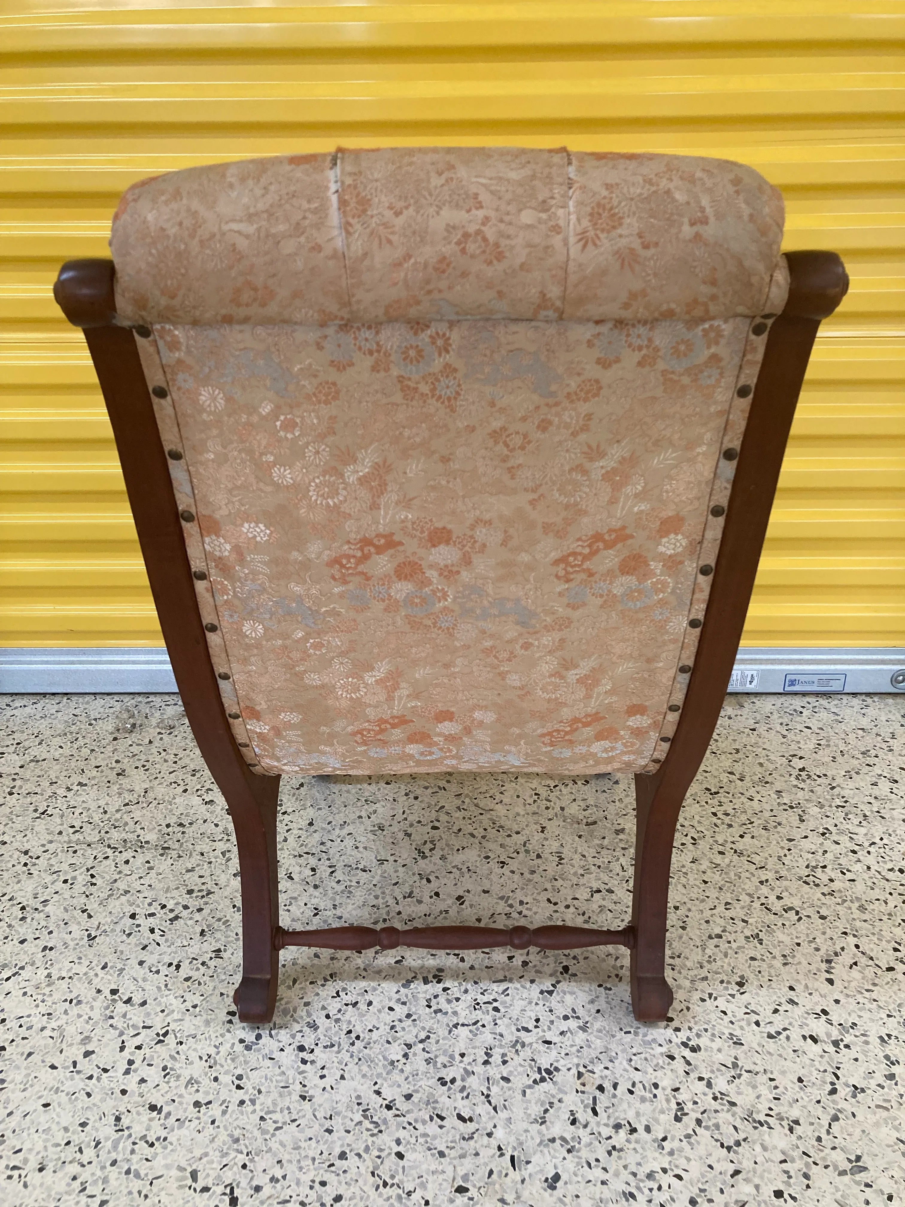 Late 19th Century Japanese Obi Nursing Slipper Chair With Original Japanese Silk Upholstery