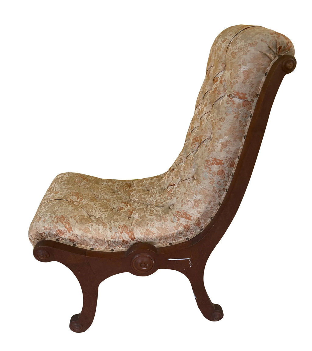 Late 19th Century Japanese Obi Nursing Slipper Chair With Original Japanese Silk Upholstery