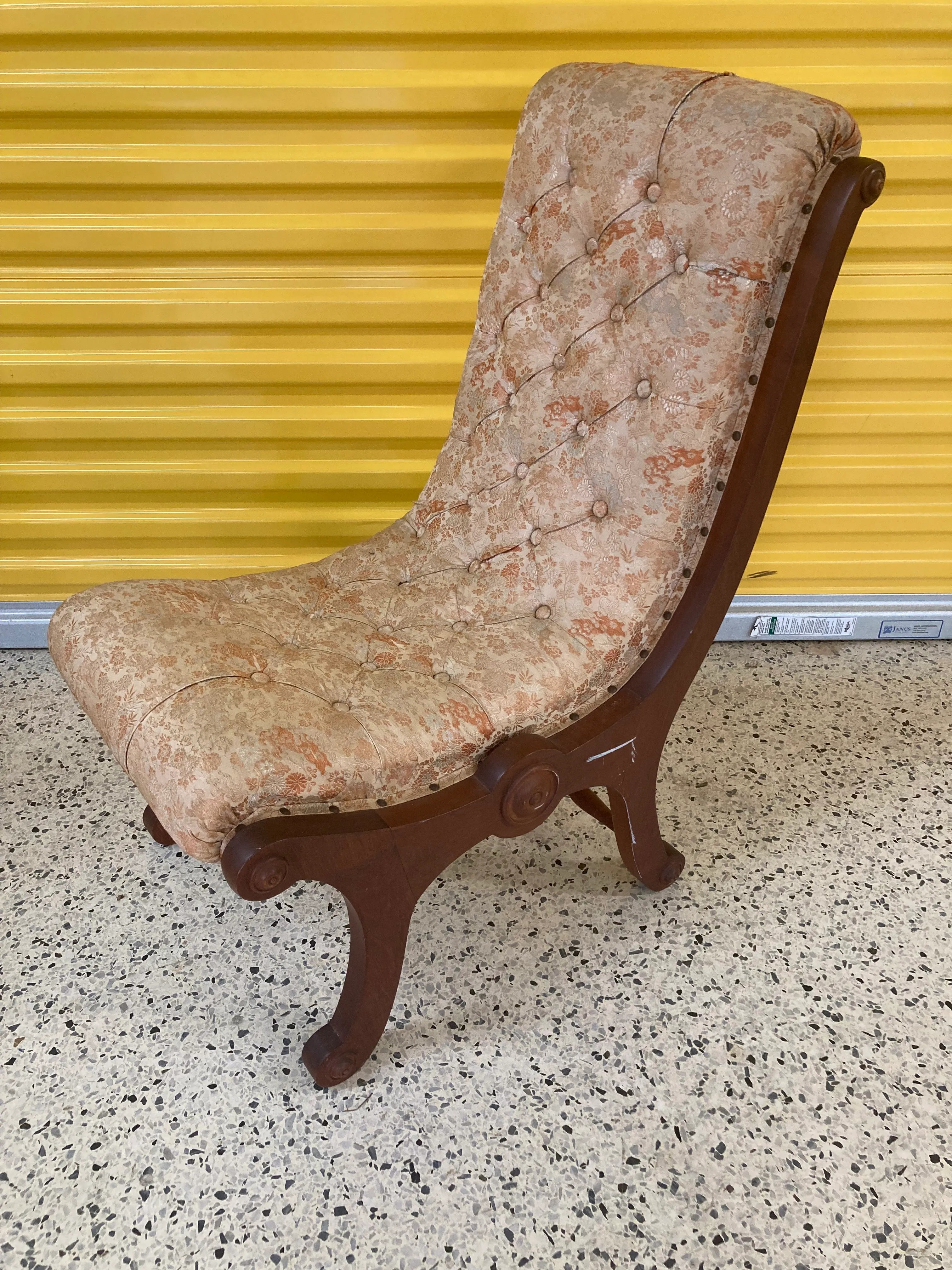 Late 19th Century Japanese Obi Nursing Slipper Chair With Original Japanese Silk Upholstery