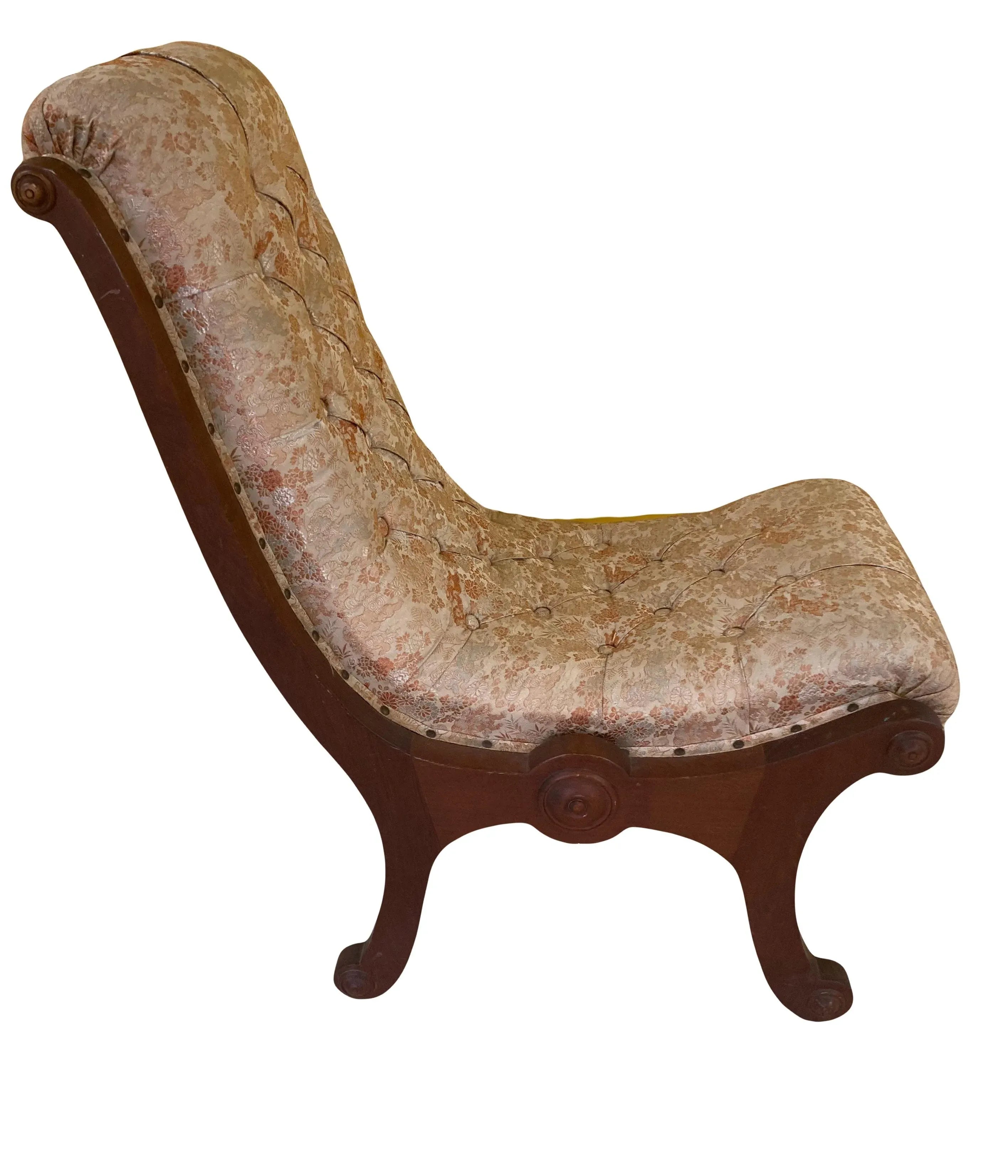 Late 19th Century Japanese Obi Nursing Slipper Chair With Original Japanese Silk Upholstery