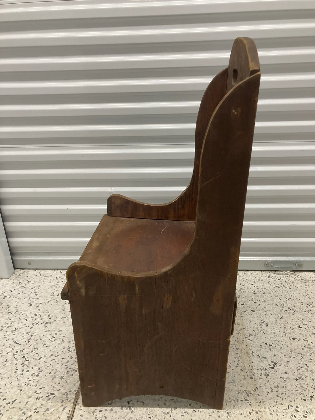 Late 19th Century Primitive Child’s Settle Chair With Rear Drawer