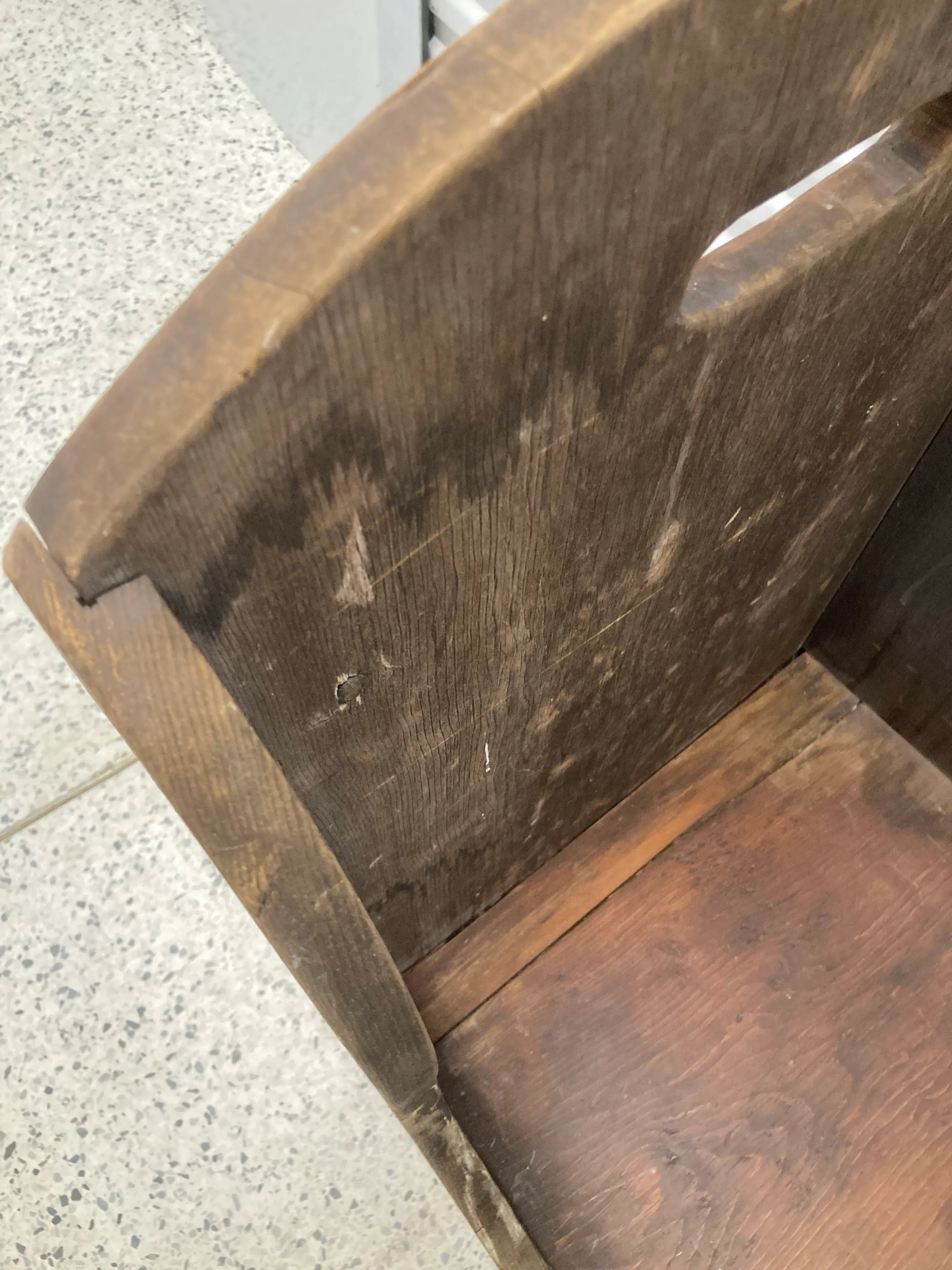 Late 19th Century Primitive Child’s Settle Chair With Rear Drawer