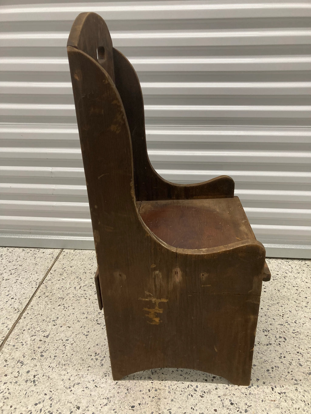 Late 19th Century Primitive Child’s Settle Chair With Rear Drawer
