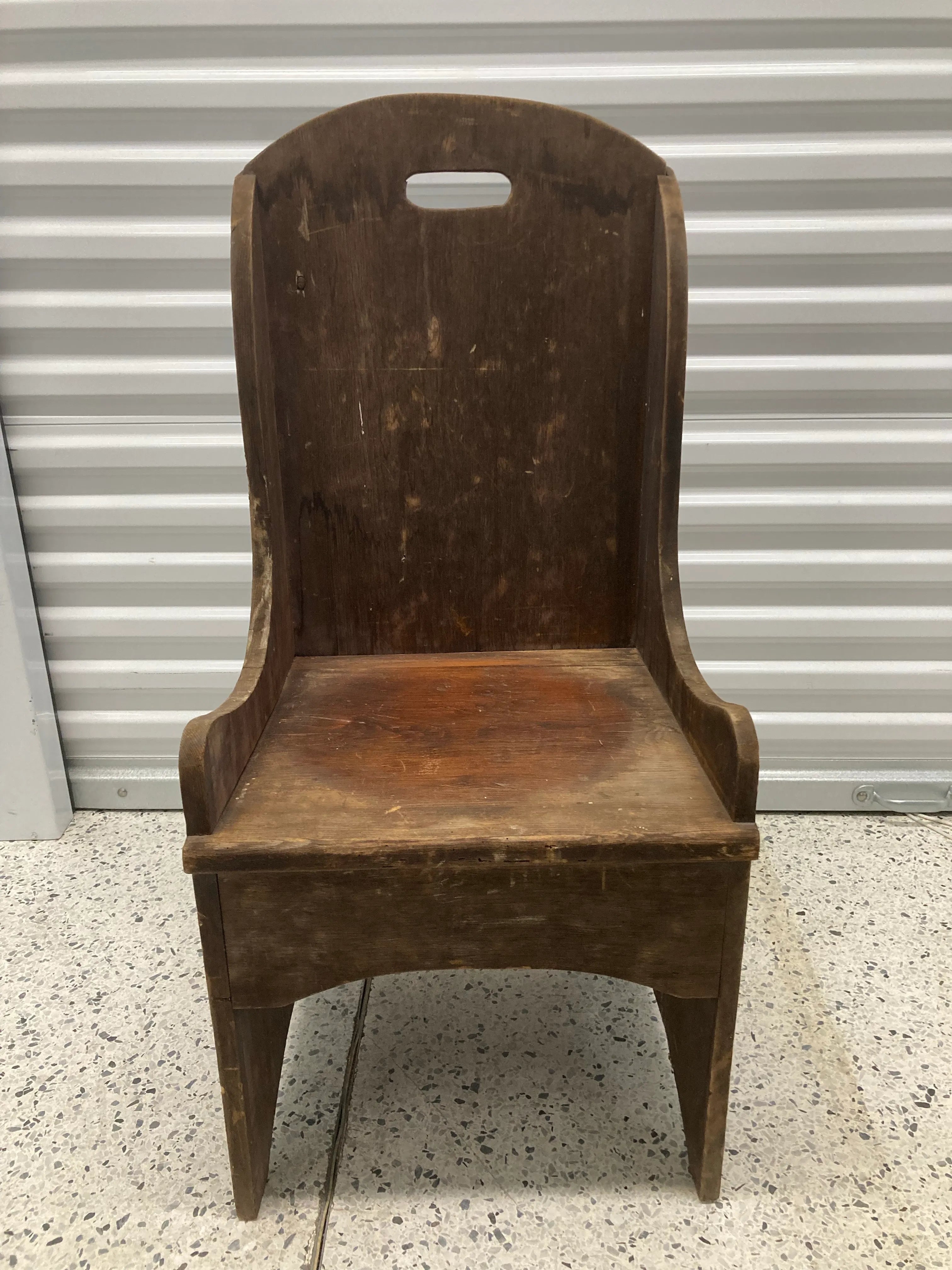 Late 19th Century Primitive Child’s Settle Chair With Rear Drawer