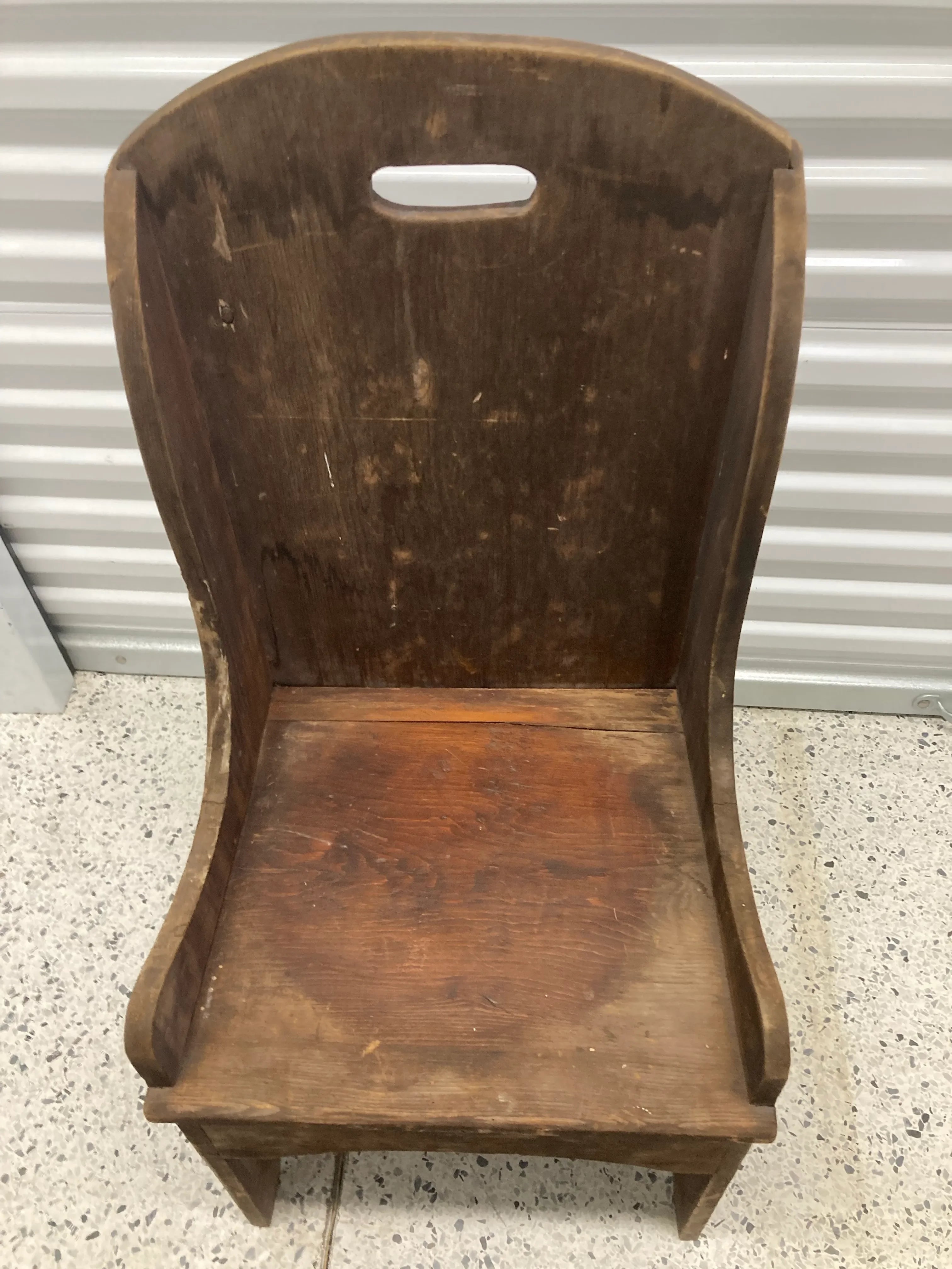 Late 19th Century Primitive Child’s Settle Chair With Rear Drawer