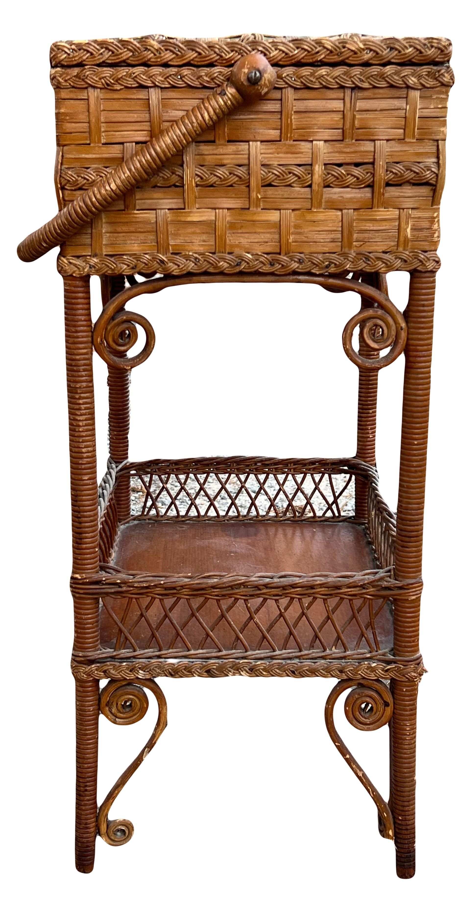 Late 19th Century Victorian Era Aesthetic Movement Haywood Wakefield Sewing Stand With Storage Compartment