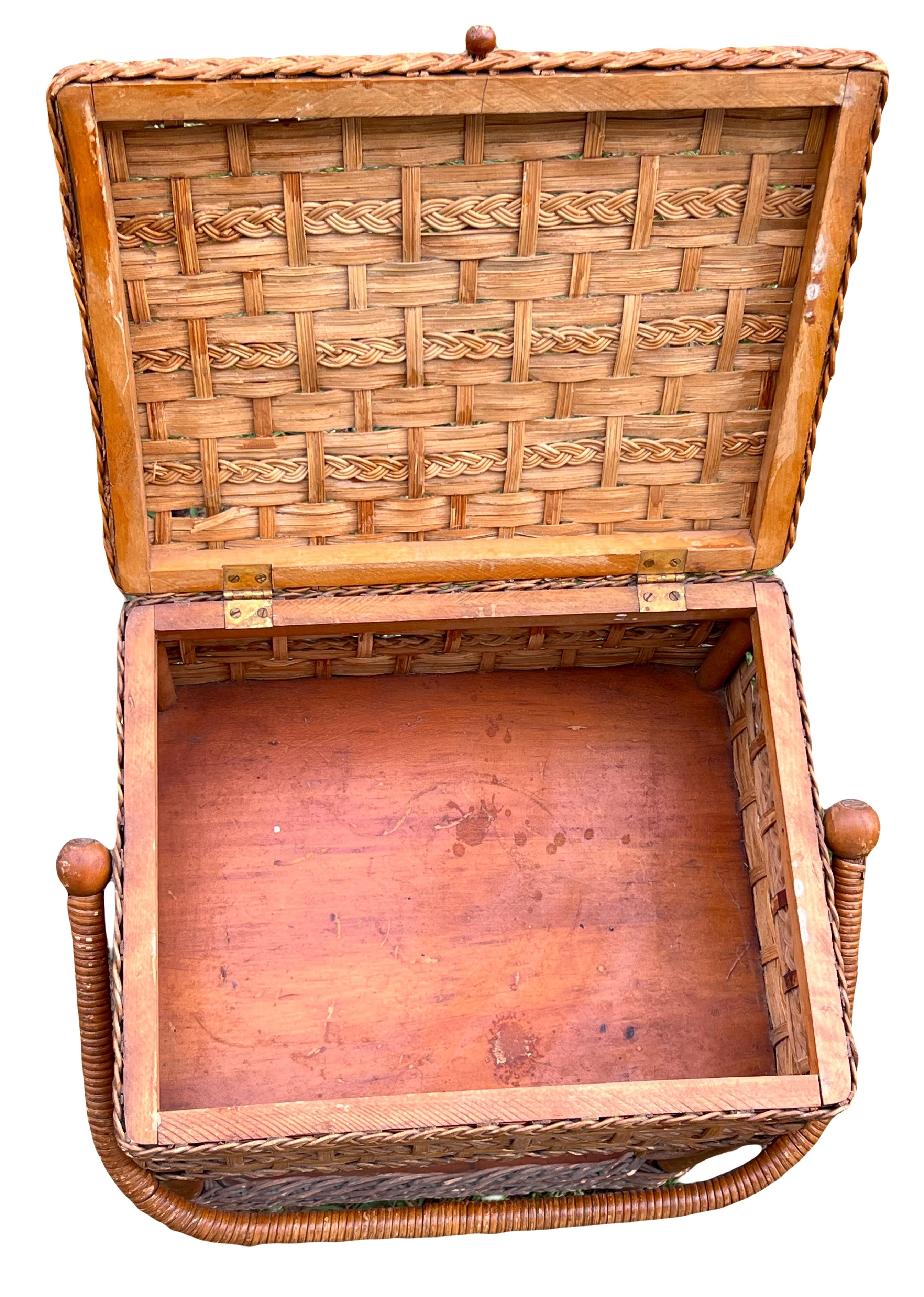 Late 19th Century Victorian Era Aesthetic Movement Haywood Wakefield Sewing Stand With Storage Compartment