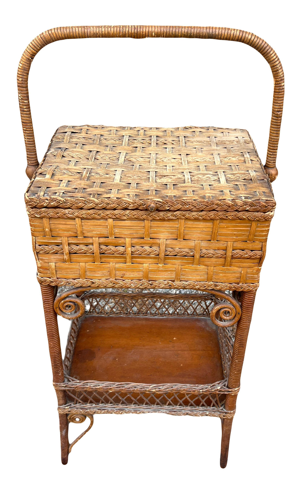 Late 19th Century Victorian Era Aesthetic Movement Haywood Wakefield Sewing Stand With Storage Compartment
