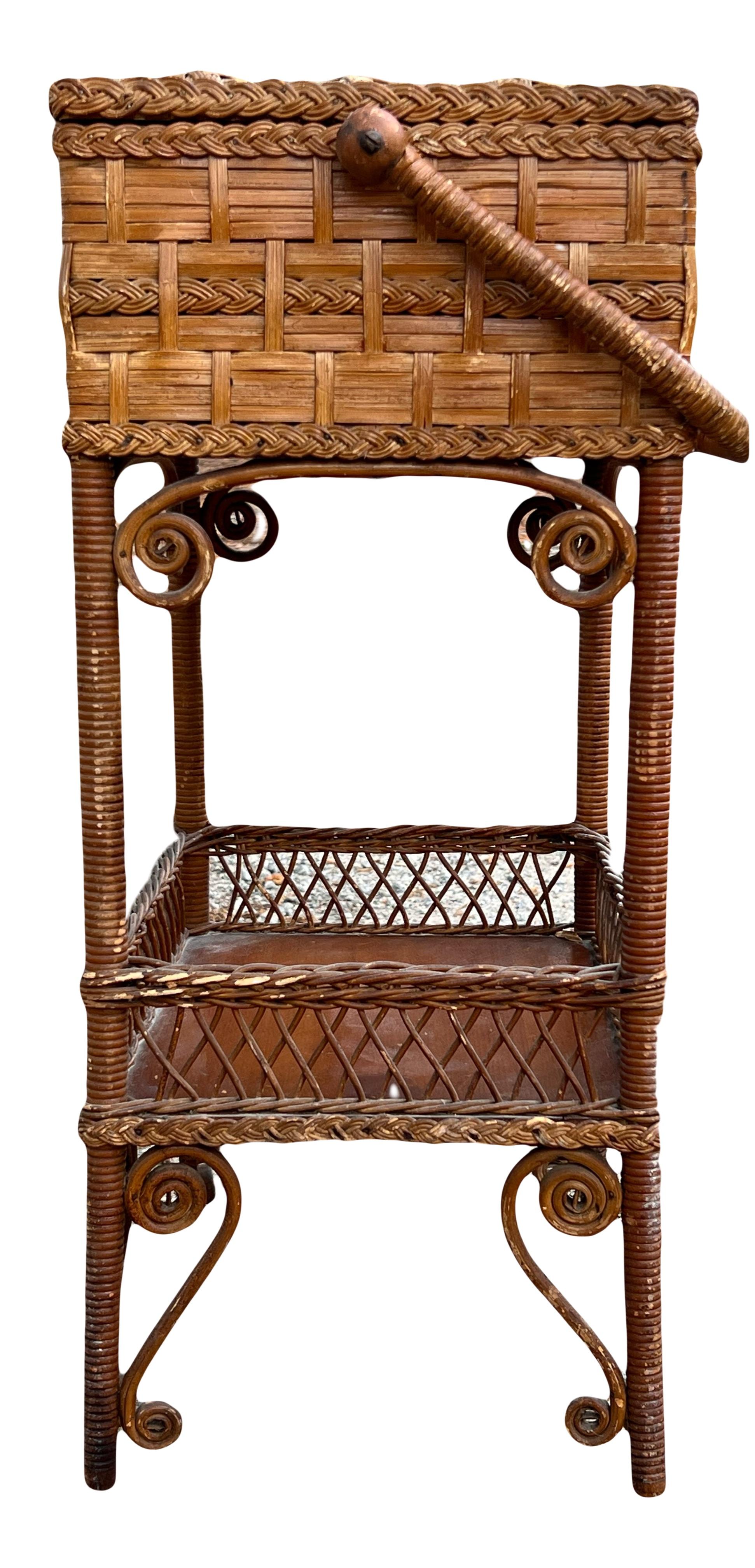 Late 19th Century Victorian Era Aesthetic Movement Haywood Wakefield Sewing Stand With Storage Compartment