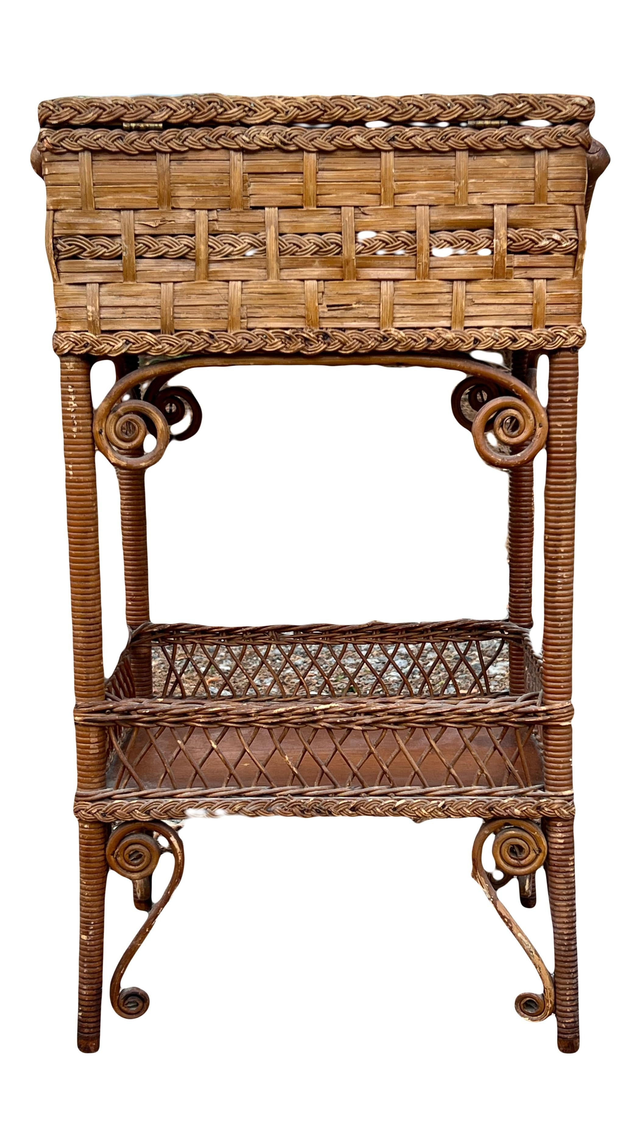 Late 19th Century Victorian Era Aesthetic Movement Haywood Wakefield Sewing Stand With Storage Compartment