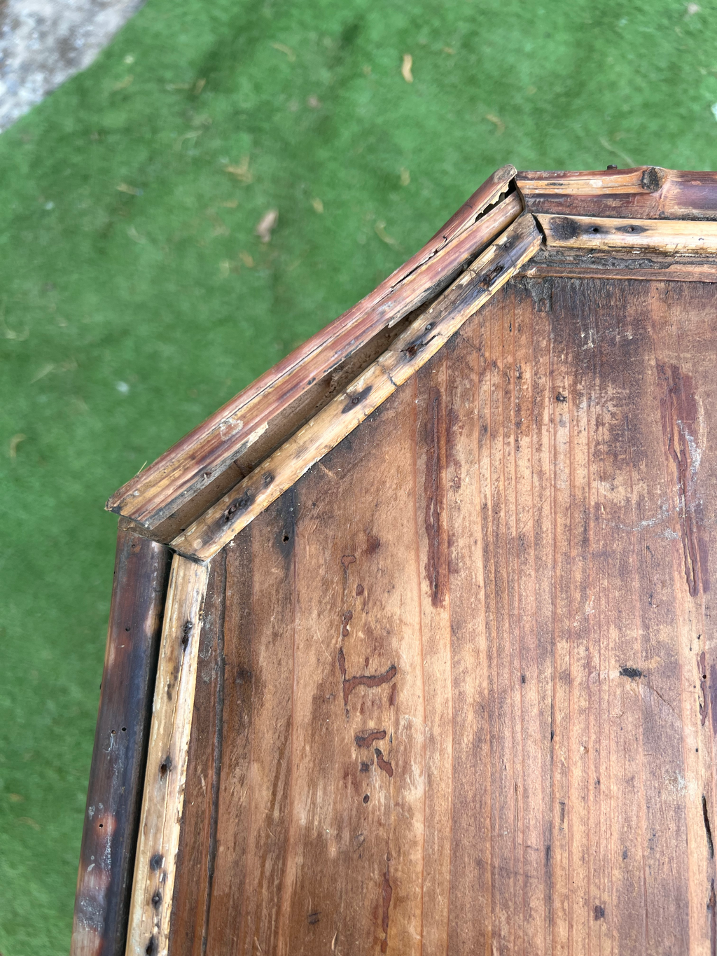 Late 19th Century Victorian Era Tiger Bamboo Wabi Sabi Naturally Distressed Octoganal Side Table