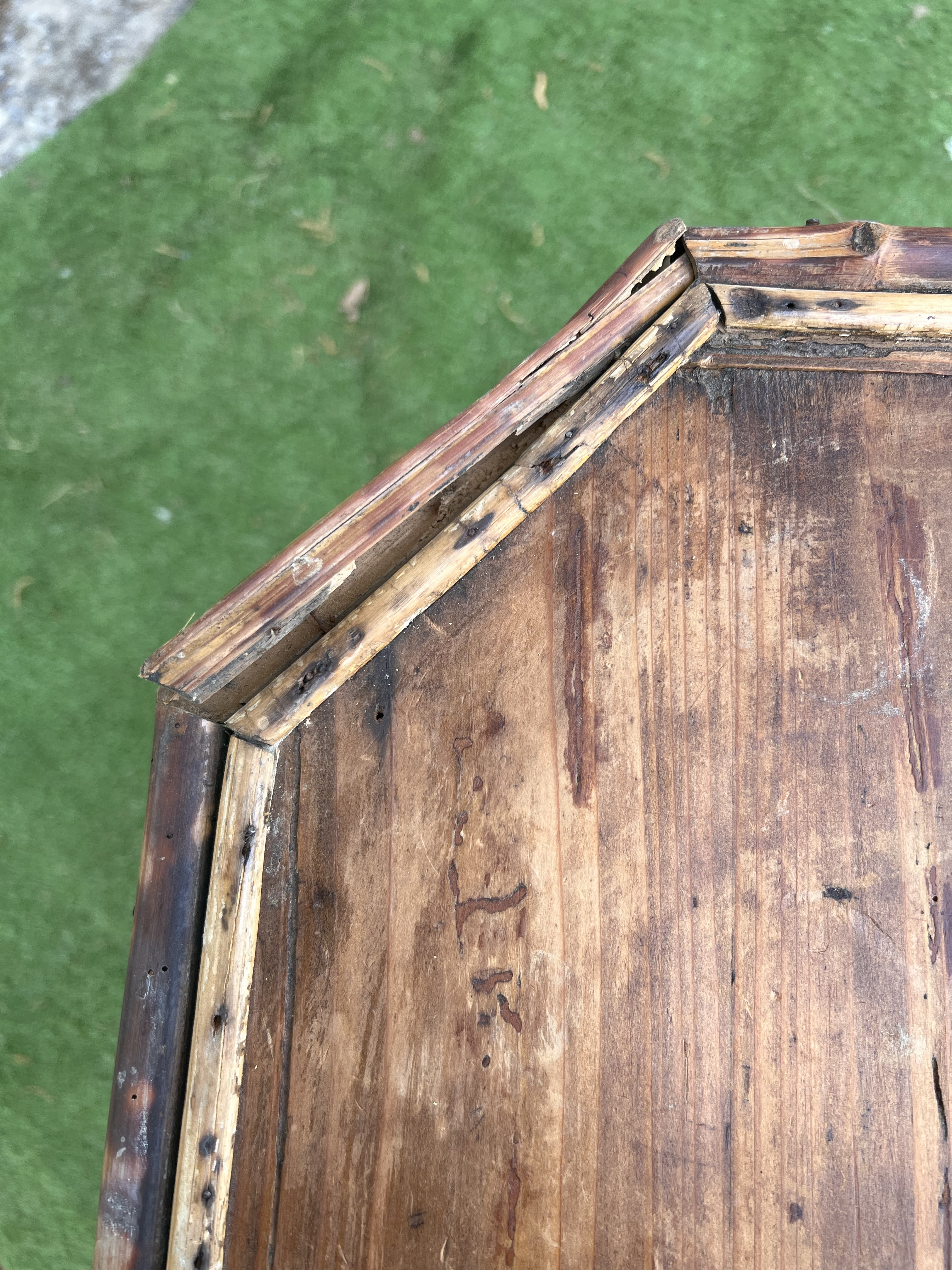 Late 19th Century Victorian Era Tiger Bamboo Wabi Sabi Naturally Distressed Octoganal Side Table
