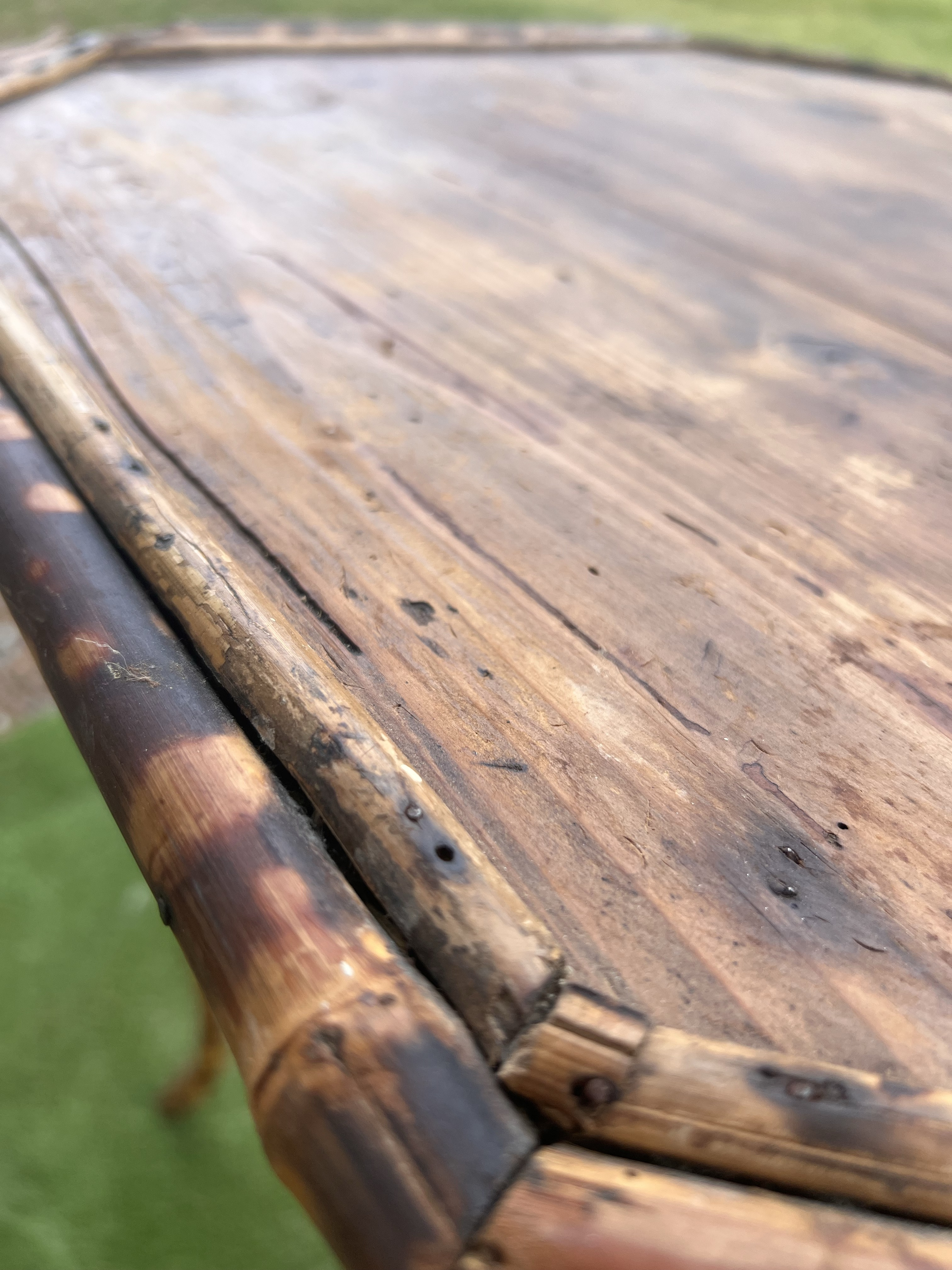 Late 19th Century Victorian Era Tiger Bamboo Wabi Sabi Naturally Distressed Octoganal Side Table