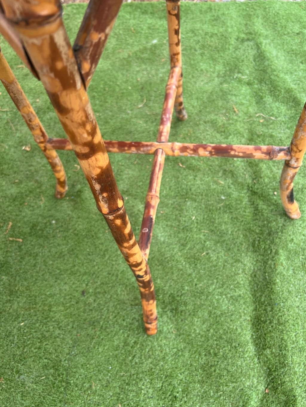 Late 19th Century Victorian Era Tiger Bamboo Wabi Sabi Naturally Distressed Octoganal Side Table