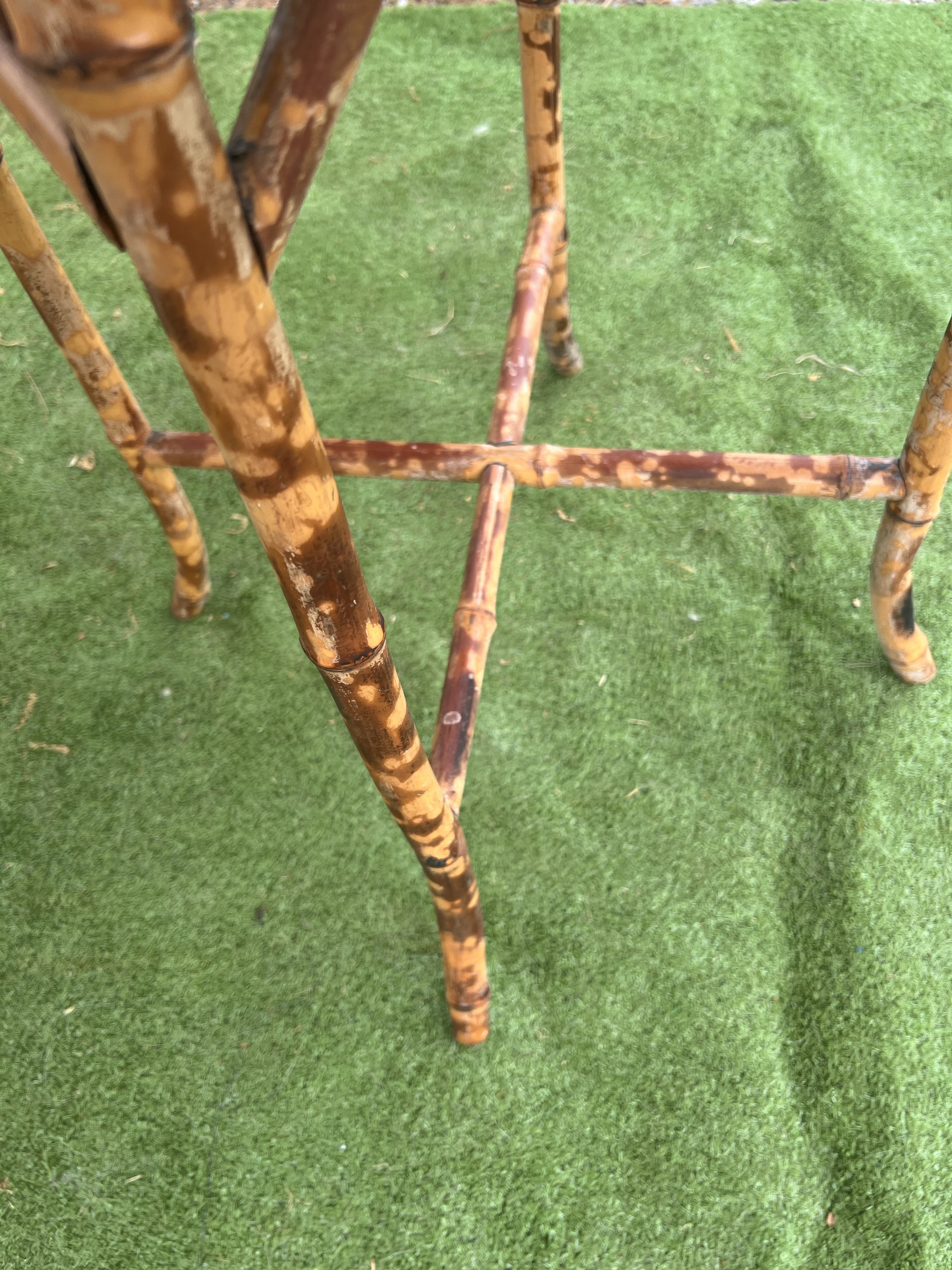 Late 19th Century Victorian Era Tiger Bamboo Wabi Sabi Naturally Distressed Octoganal Side Table