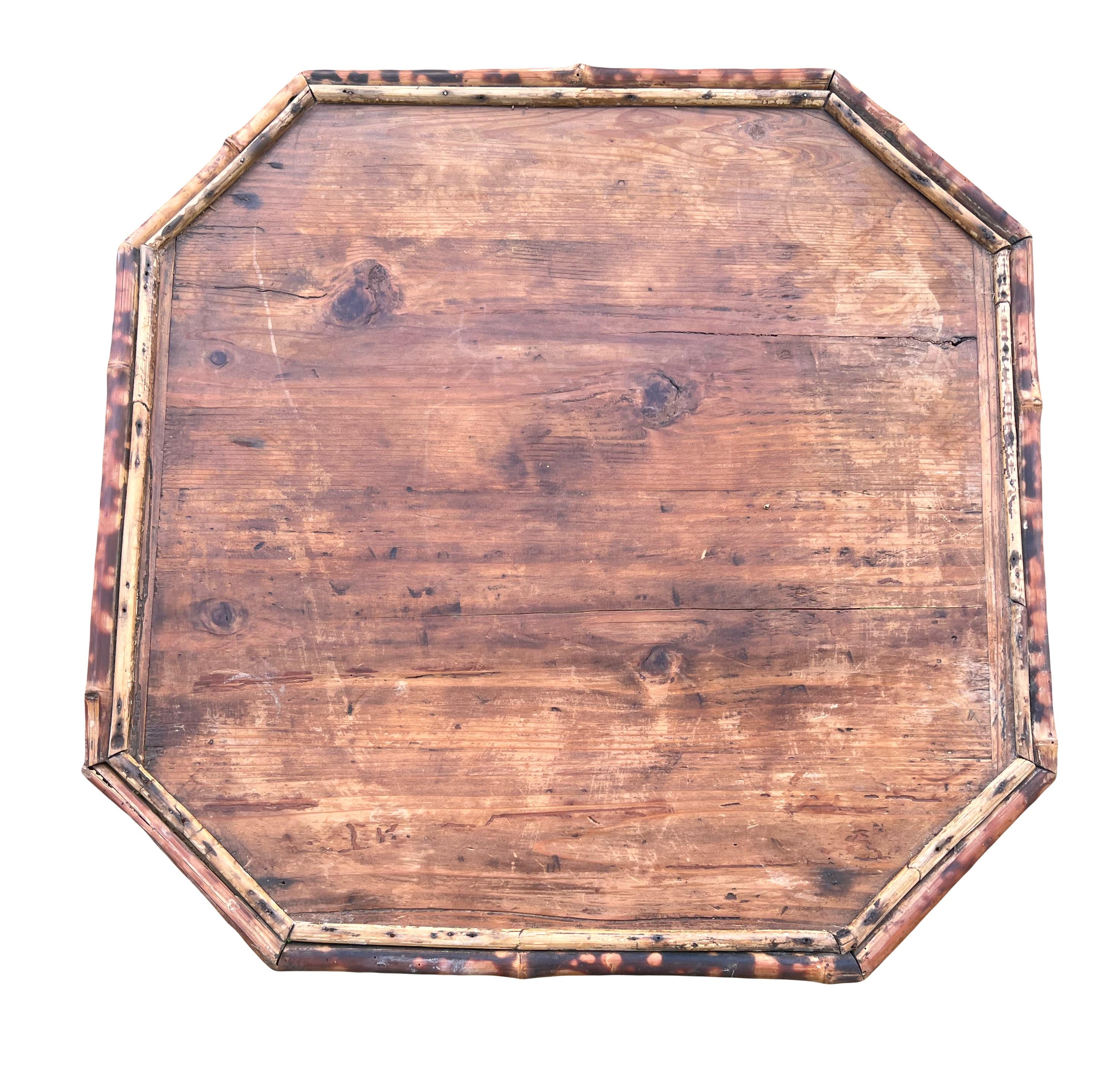 Late 19th Century Victorian Era Tiger Bamboo Wabi Sabi Naturally Distressed Octoganal Side Table
