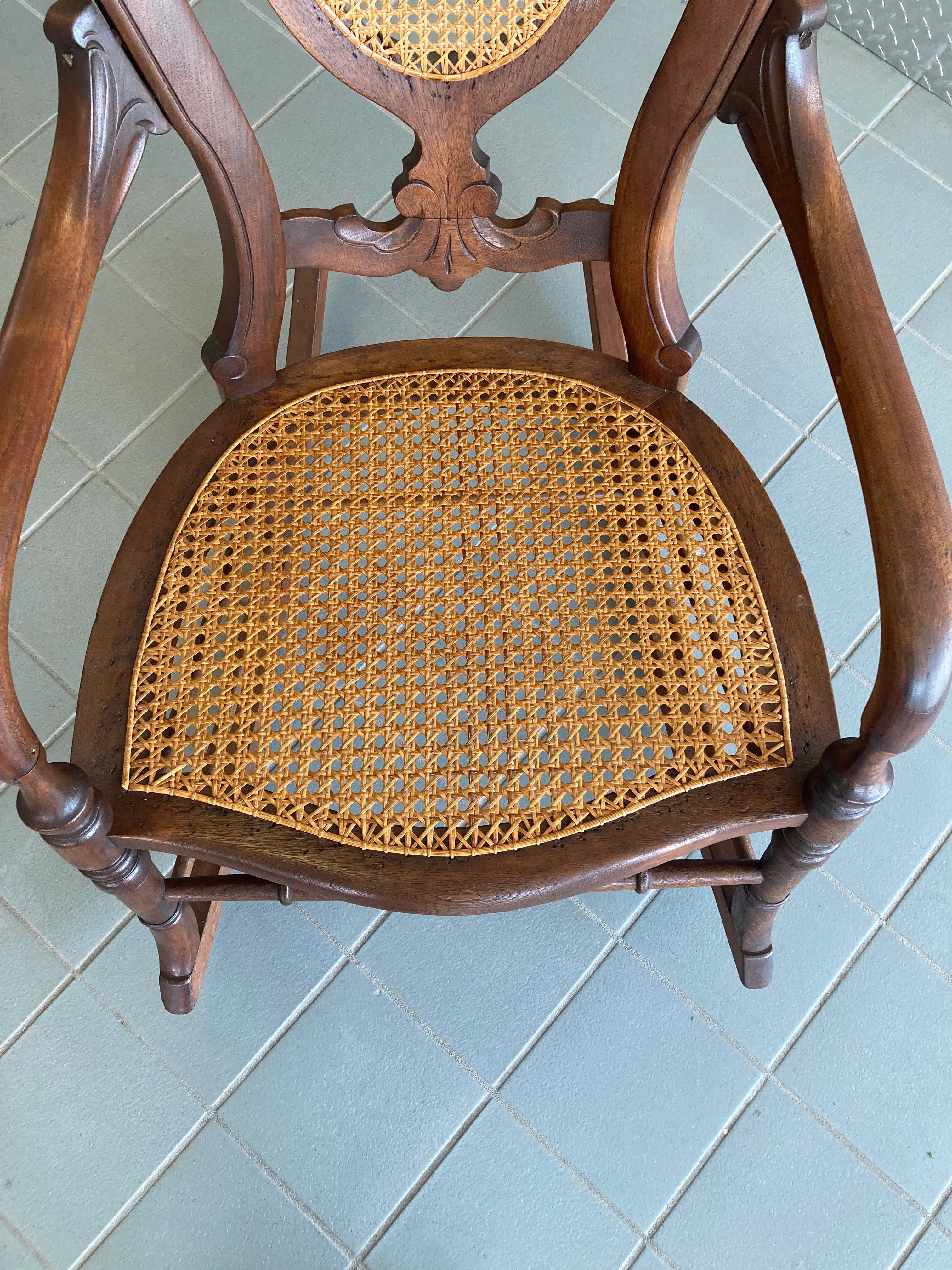 Late 19th Century Victorian Rocking Chair With Caned Seat and Back