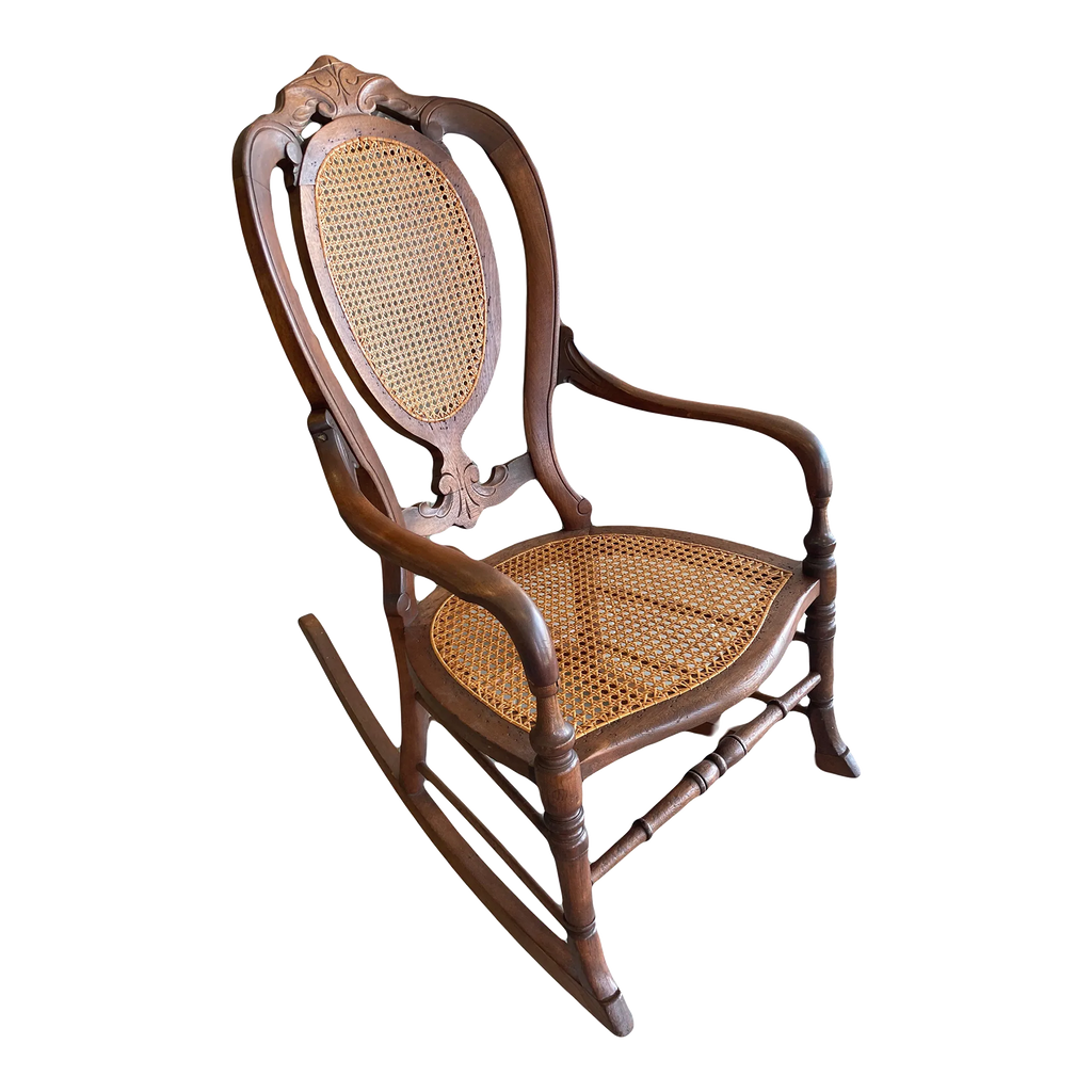 Late 19th Century Victorian Rocking Chair With Caned Seat and Back