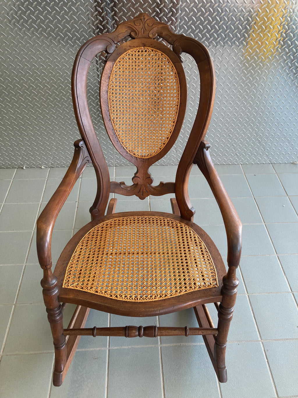 Late 19th Century Victorian Rocking Chair With Caned Seat and Back