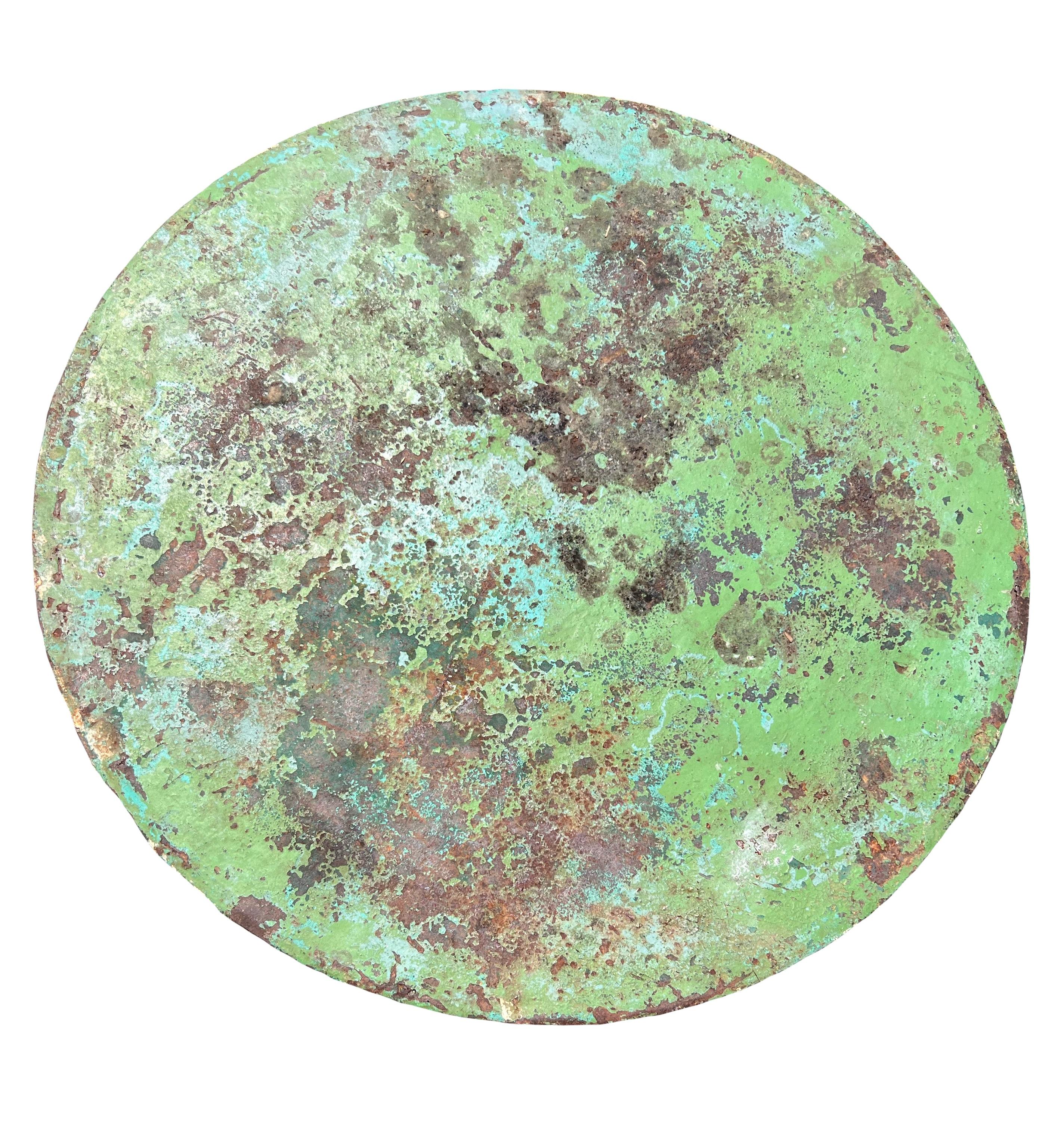 Late 19th Century Wabi Sabi Naturally Distressed French Iron Outdoor Cafe or Bistro Table in Original Green Paint