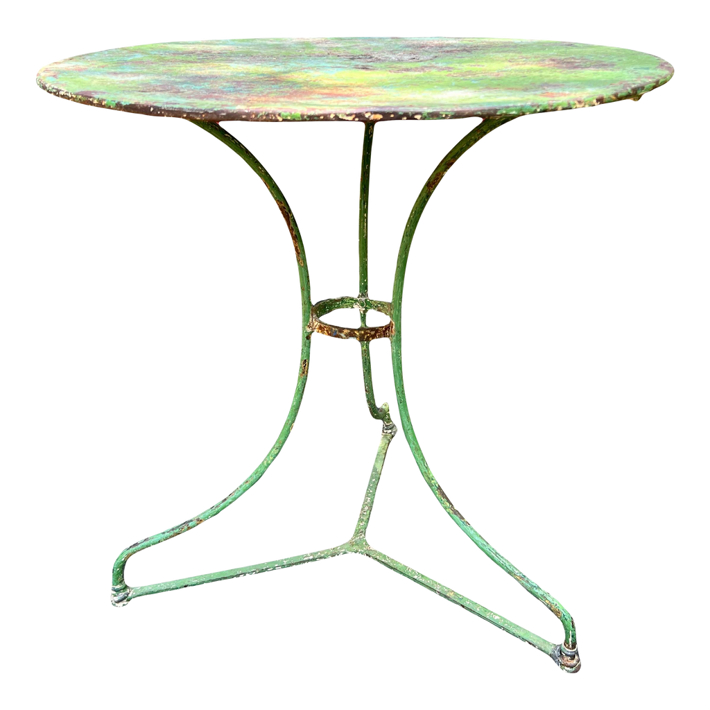 Late 19th Century Wabi Sabi Naturally Distressed French Iron Outdoor Cafe or Bistro Table in Original Green Paint