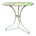 Late 19th Century Wabi Sabi Naturally Distressed French Iron Outdoor Cafe or Bistro Table in Original Green Paint