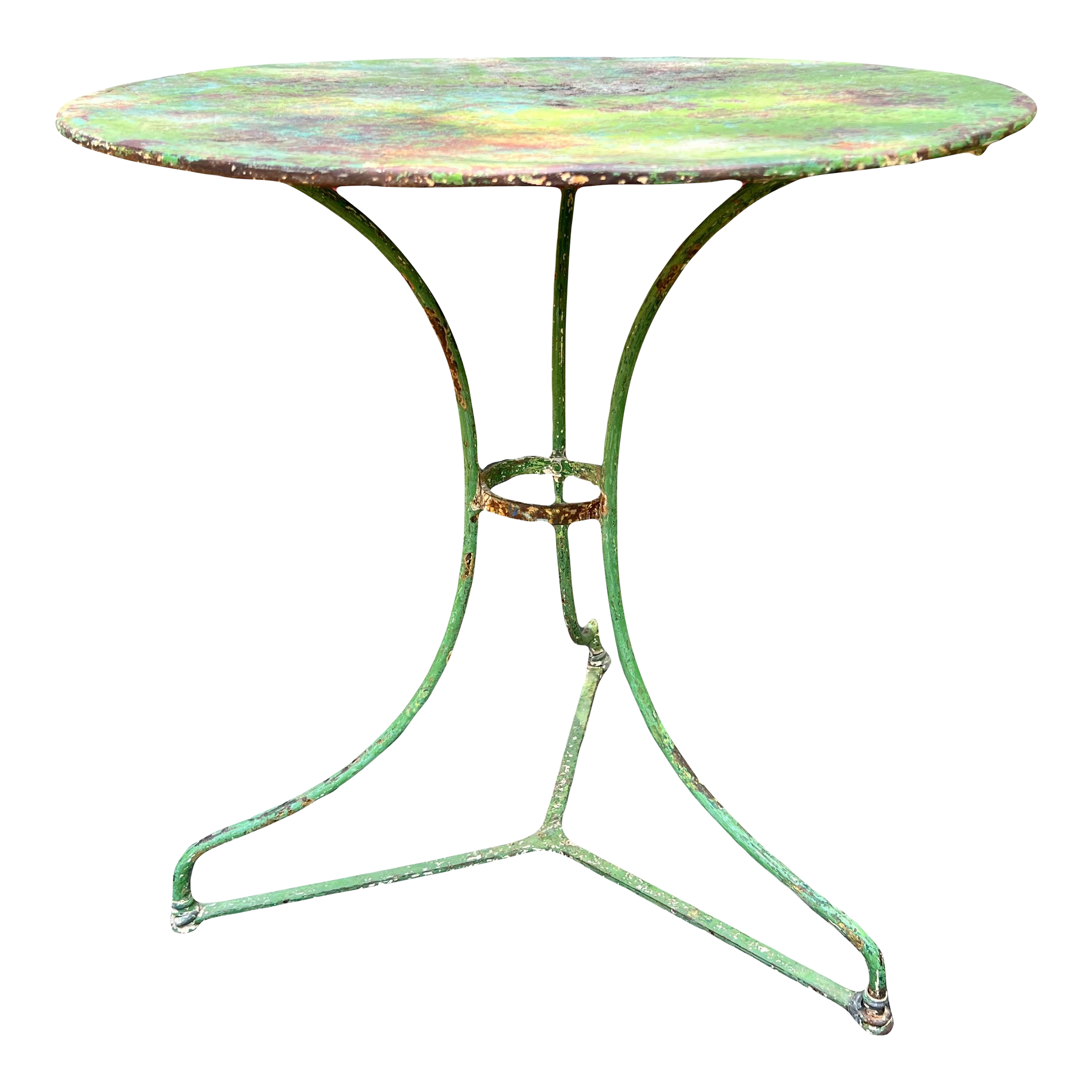 Late 19th Century Wabi Sabi Naturally Distressed French Iron Outdoor Cafe or Bistro Table in Original Green Paint