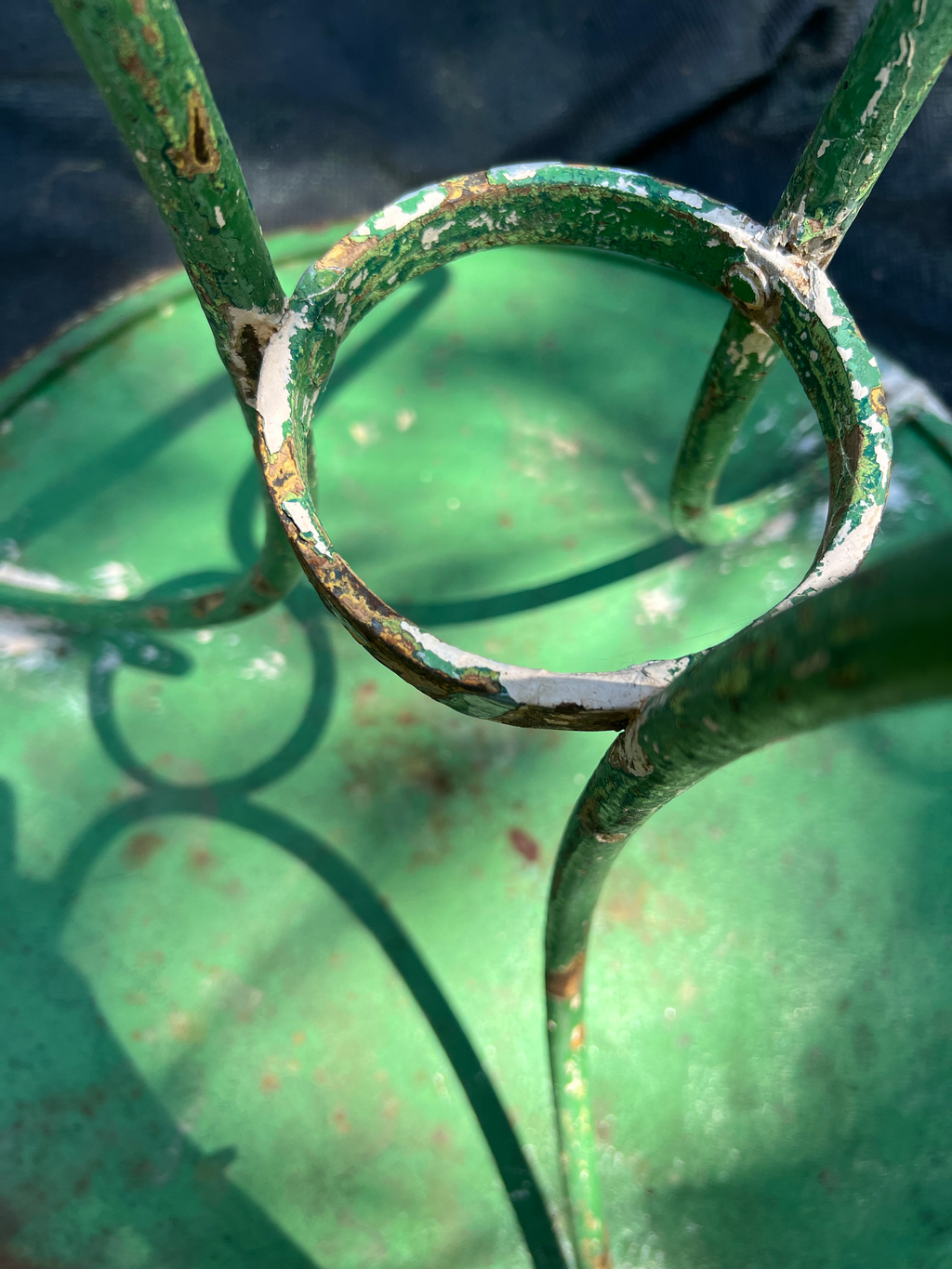 Late 19th Century Wabi Sabi Naturally Distressed French Iron Outdoor Cafe or Bistro Table in Original Green Paint