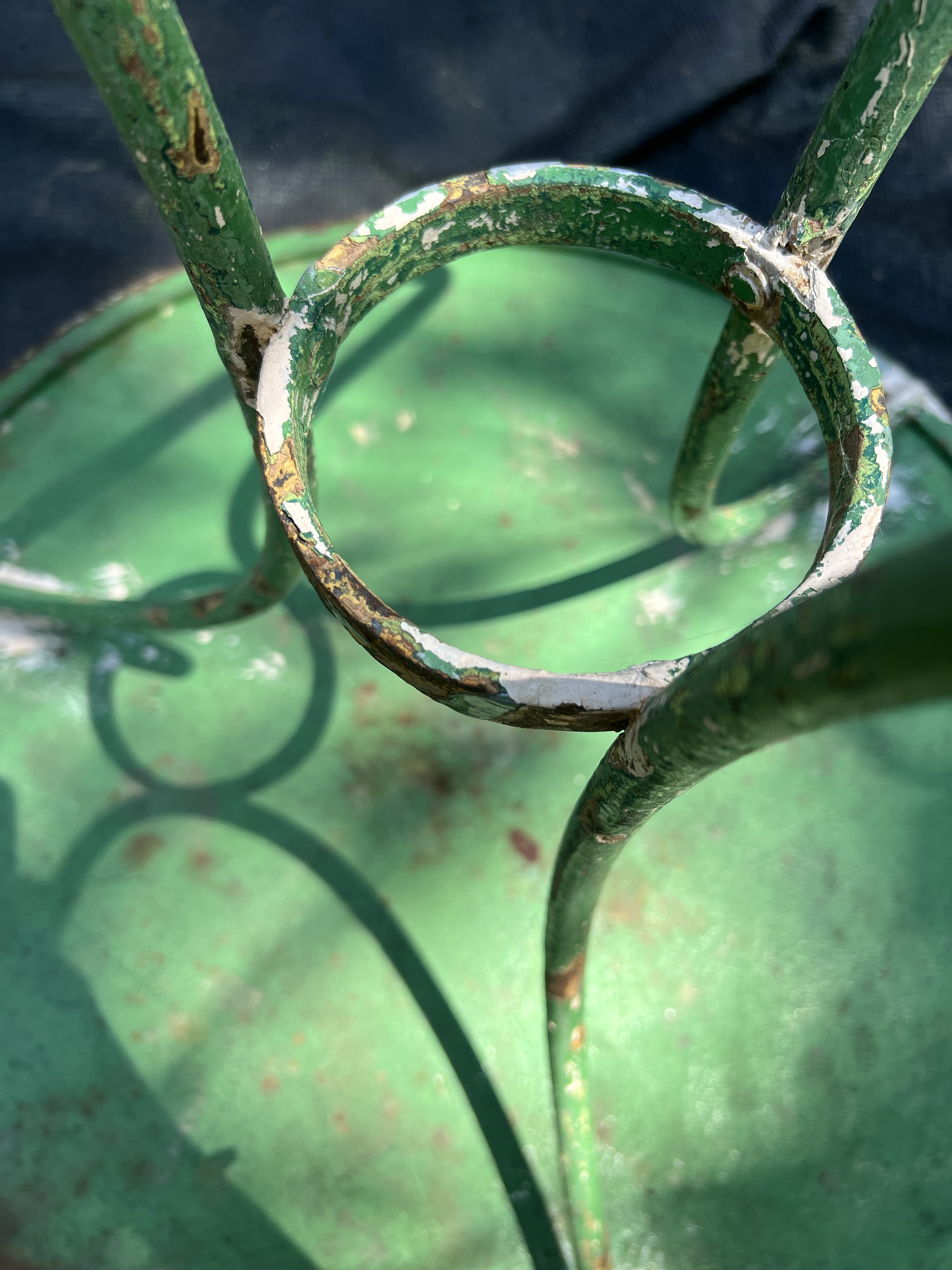 Late 19th Century Wabi Sabi Naturally Distressed French Iron Outdoor Cafe or Bistro Table in Original Green Paint
