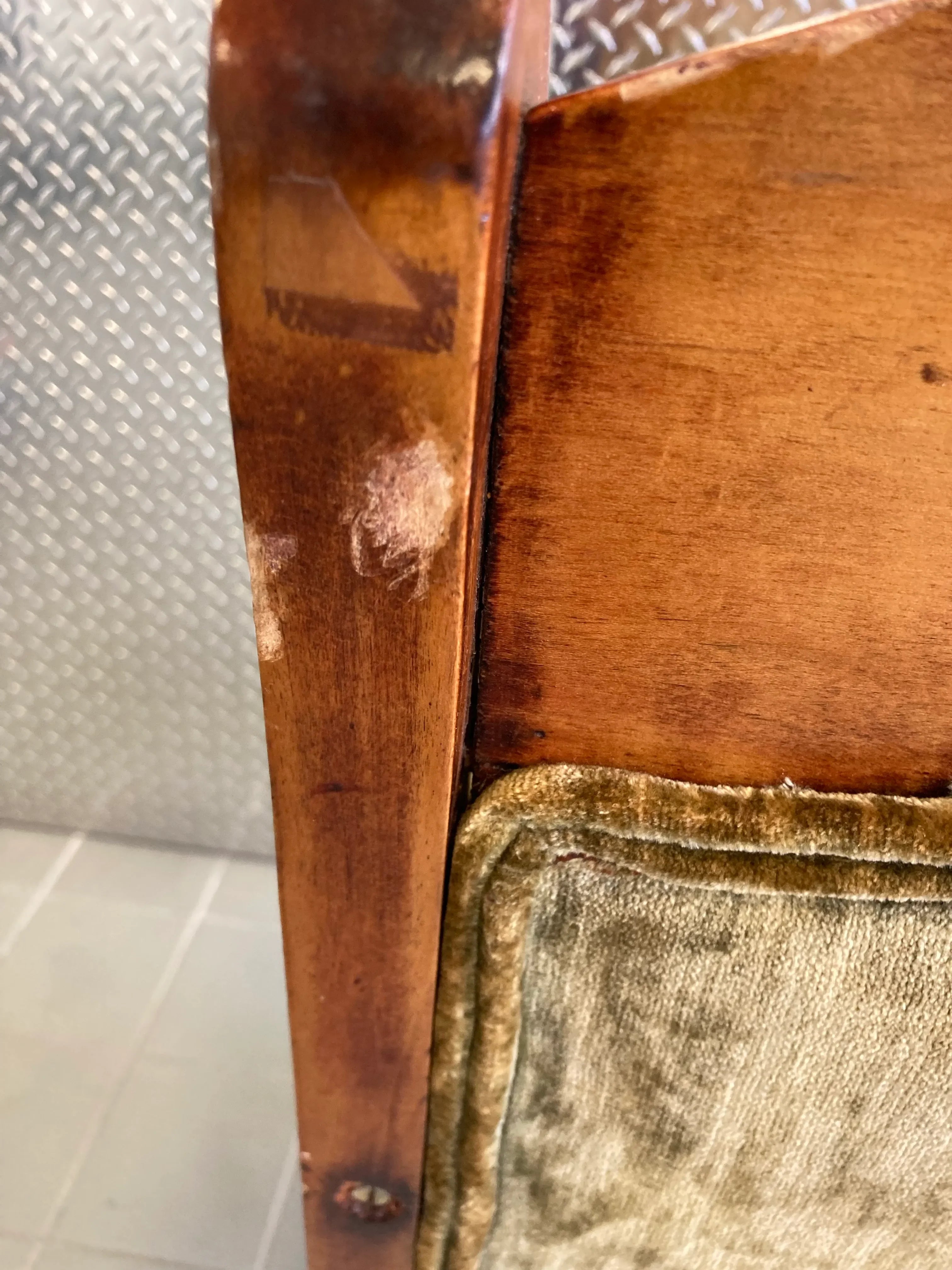 Late 19th Century Wooden Armchair in Original Velvet Fabric