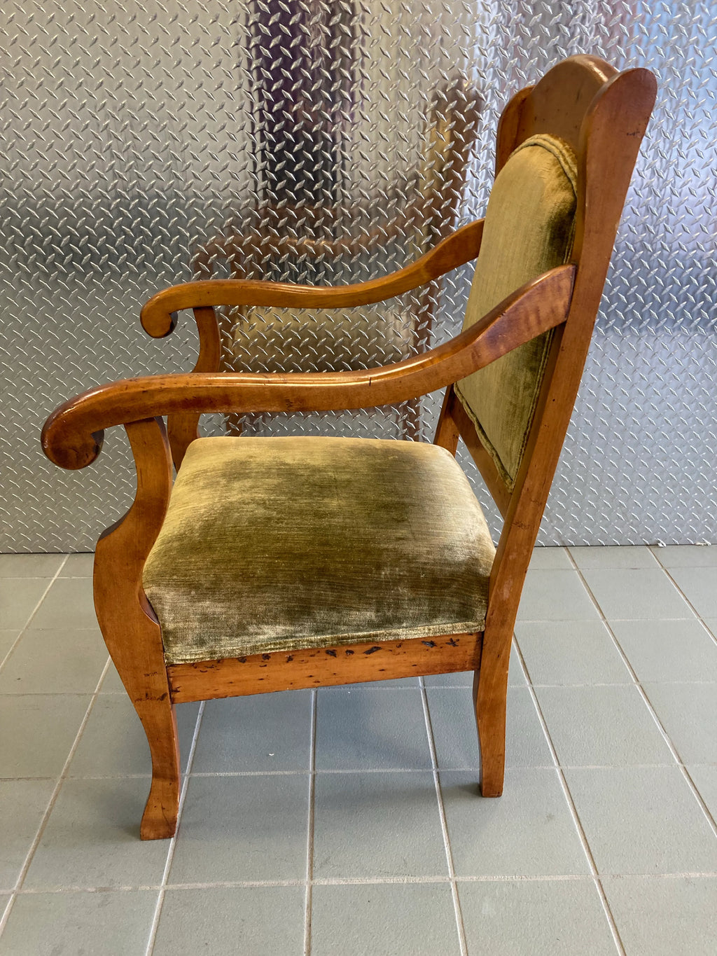 Late 19th Century Wooden Armchair in Original Velvet Fabric