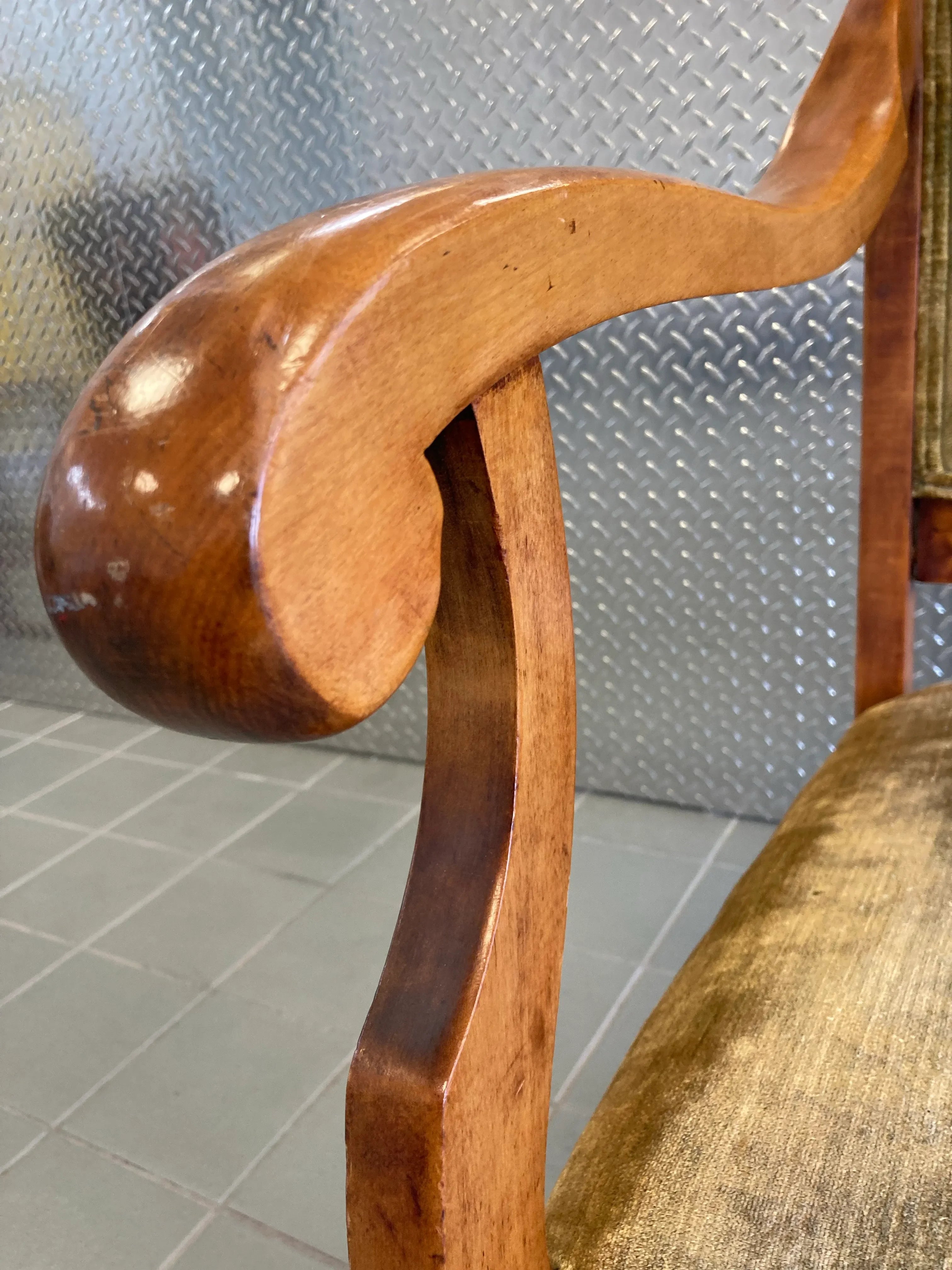 Late 19th Century Wooden Armchair in Original Velvet Fabric