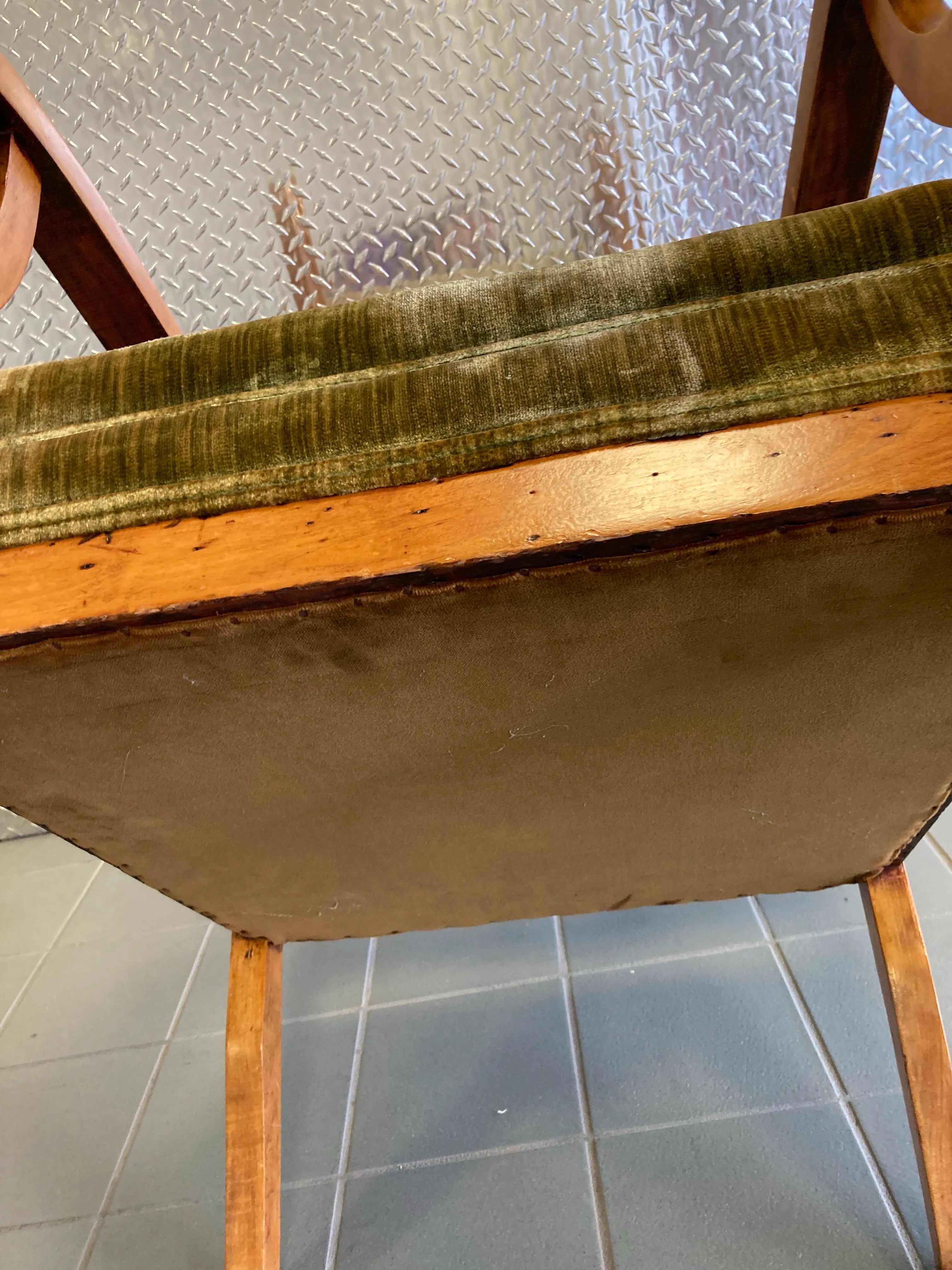 Late 19th Century Wooden Armchair in Original Velvet Fabric