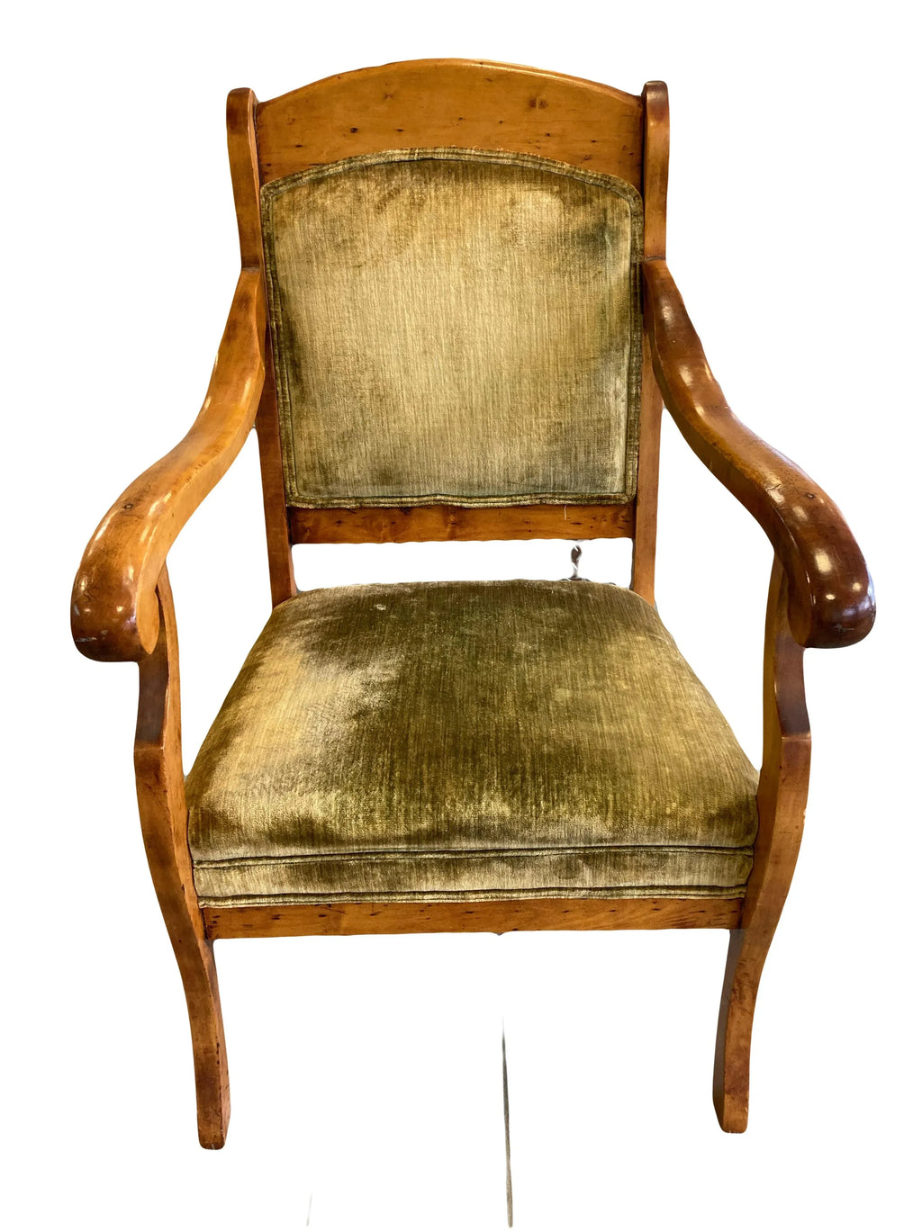 Late 19th Century Wooden Armchair in Original Velvet Fabric