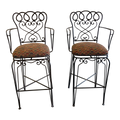 Late 20th Century Ethan Allen Wrought Iron Bar Height Counter Stools - a Pair