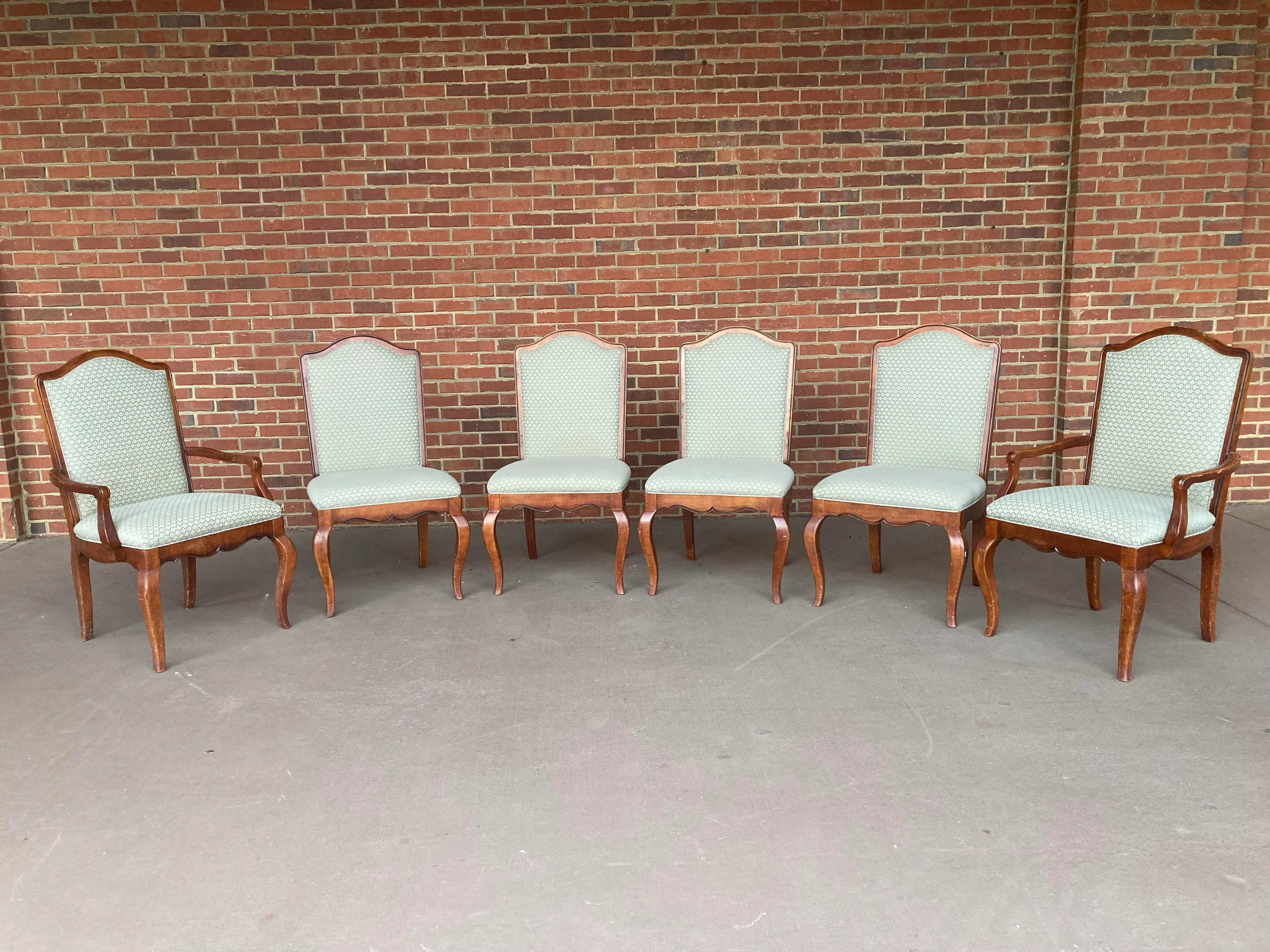 Late 20th Century Hickory White Dining Chairs in Sage Upholstery - Set of 6