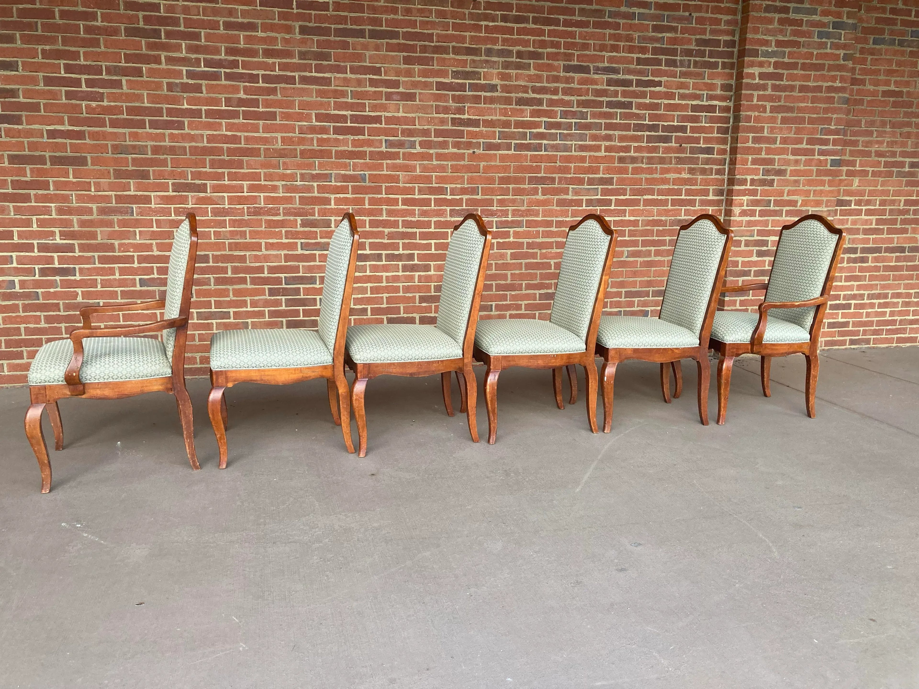 Late 20th Century Hickory White Dining Chairs in Sage Upholstery - Set of 6