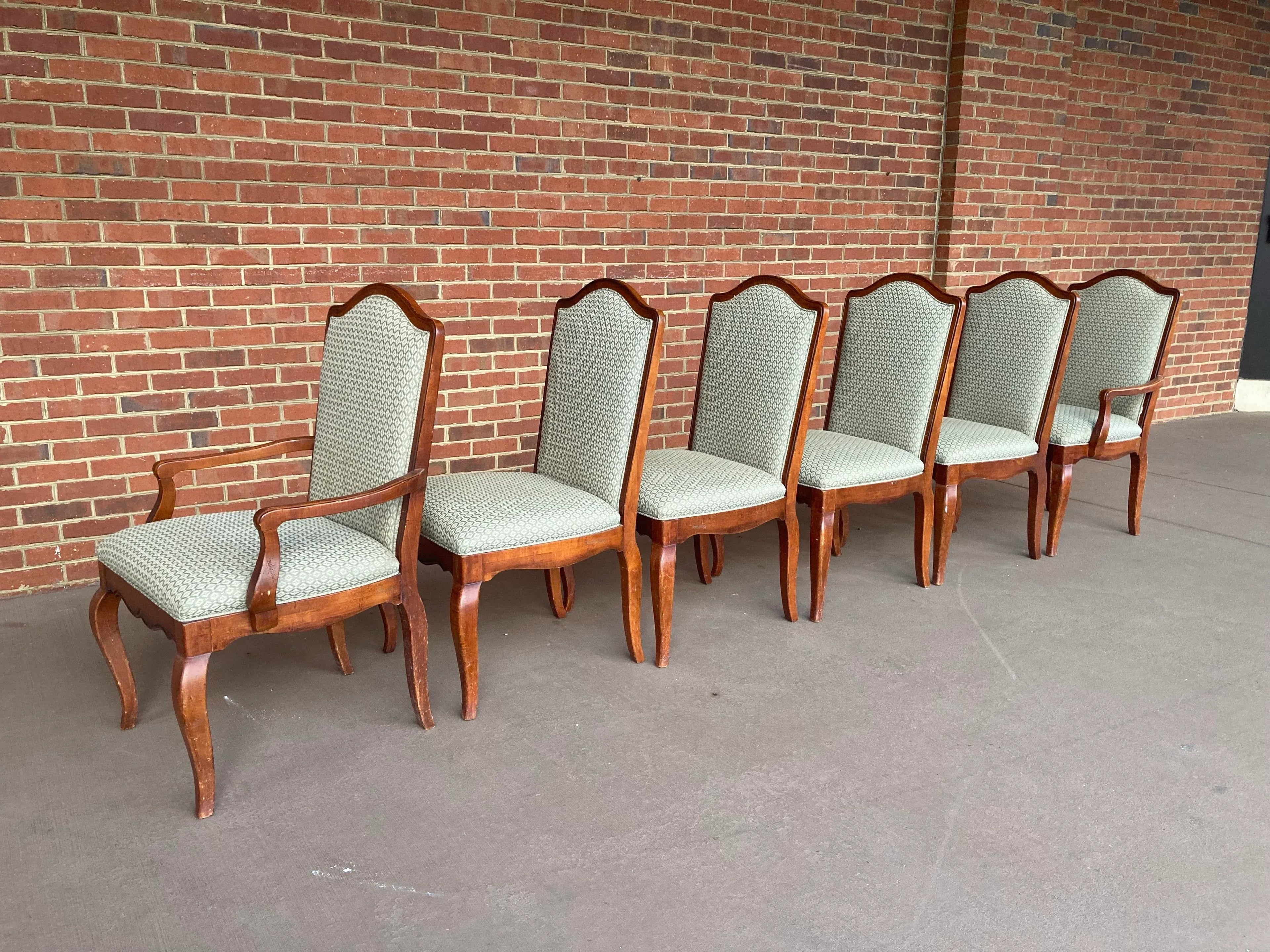 Late 20th Century Hickory White Dining Chairs in Sage Upholstery - Set of 6
