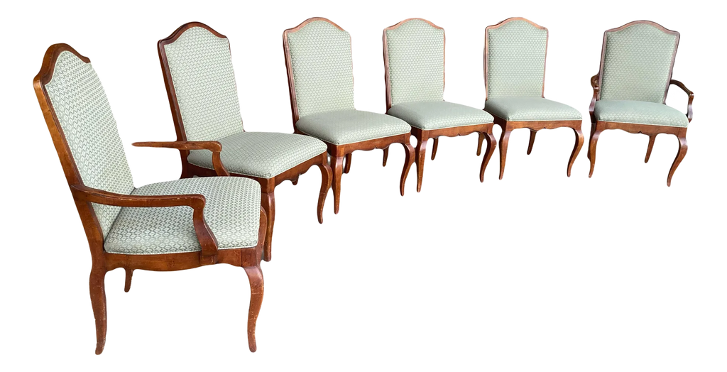 Late 20th Century Hickory White Dining Chairs in Sage Upholstery - Set of 6