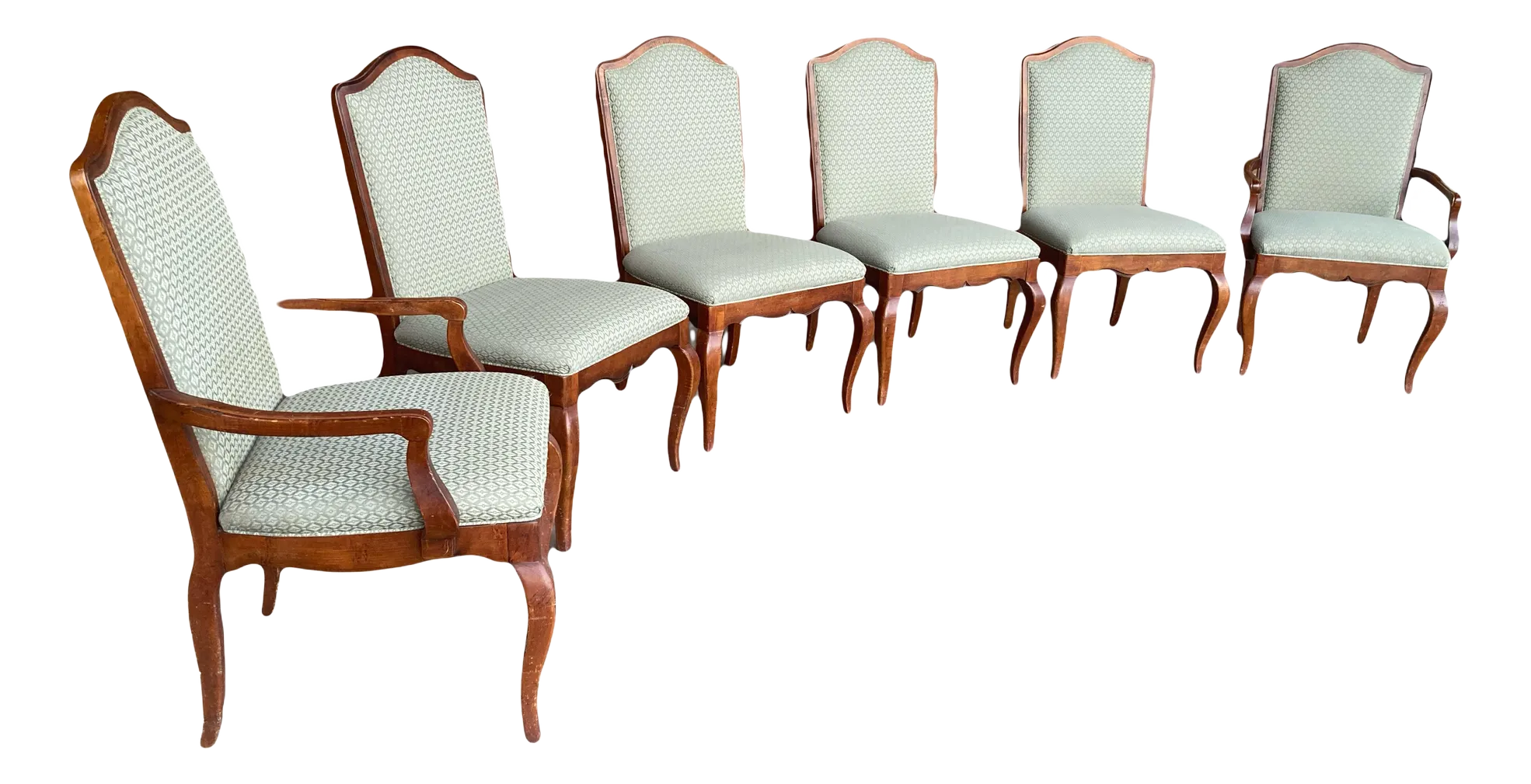Late 20th Century Hickory White Dining Chairs in Sage Upholstery - Set of 6