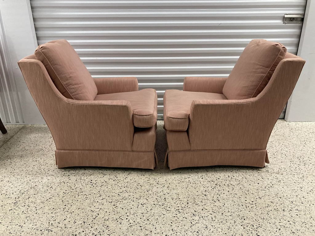 Late 20th Century Hollywood Regency Low Profile Club Chairs in Pink Hatian Cotton by Stanton Cooper Ltd. - Set of 2