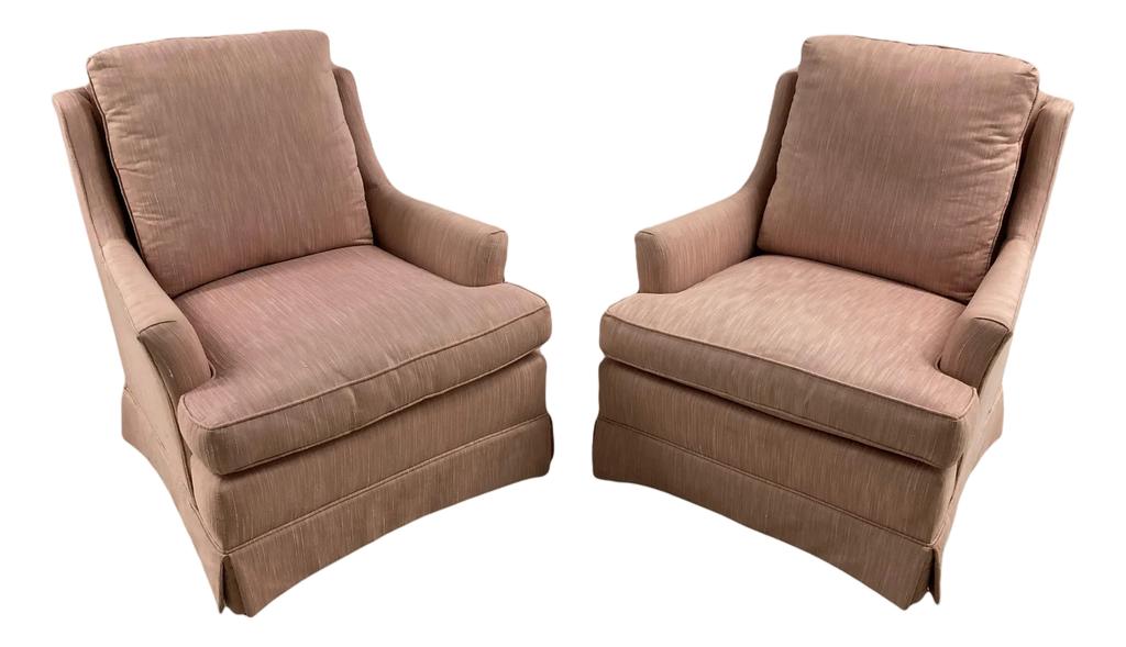 Late 20th Century Hollywood Regency Low Profile Club Chairs in Pink Hatian Cotton by Stanton Cooper Ltd. - Set of 2