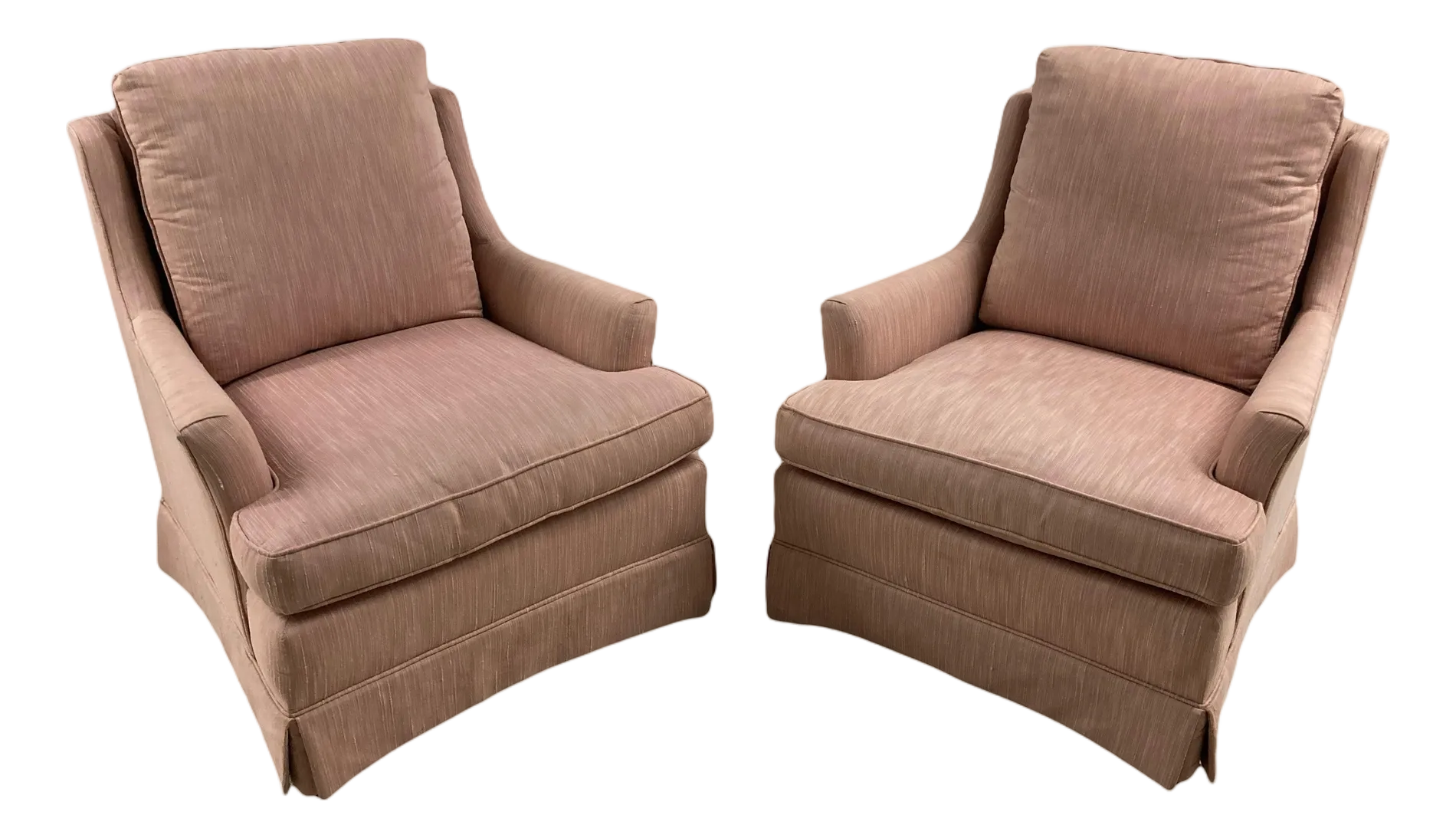 Late 20th Century Hollywood Regency Low Profile Club Chairs in Pink Hatian Cotton by Stanton Cooper Ltd. - Set of 2