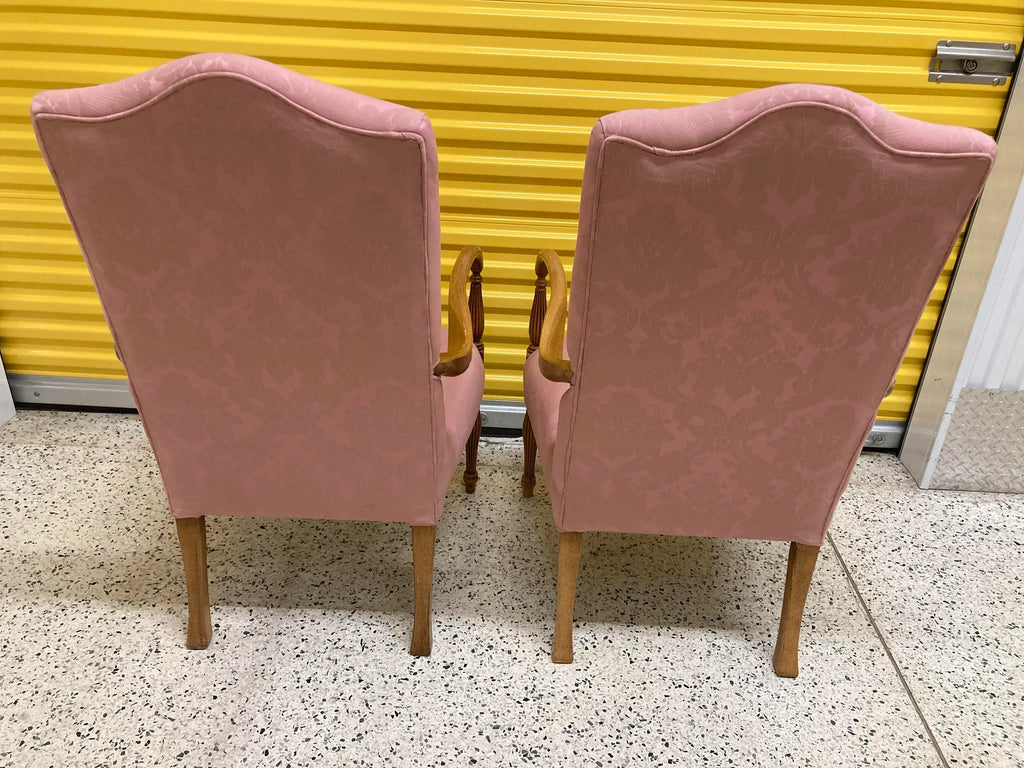 Late 20th Century Library Chairs in Pink Rose Damask by Sam Moore Furniture - A Pair