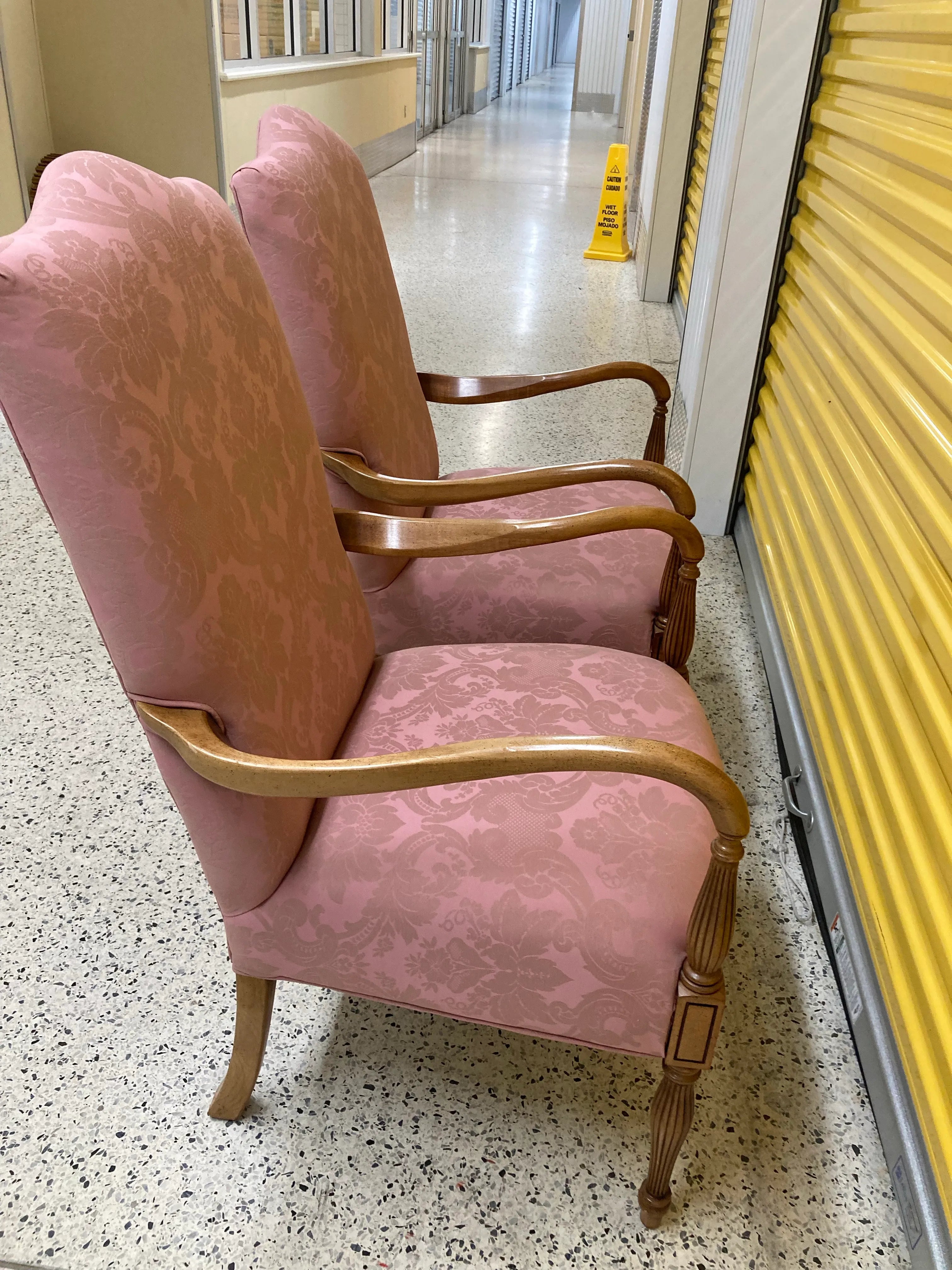 Late 20th Century Library Chairs in Pink Rose Damask by Sam Moore Furniture - A Pair