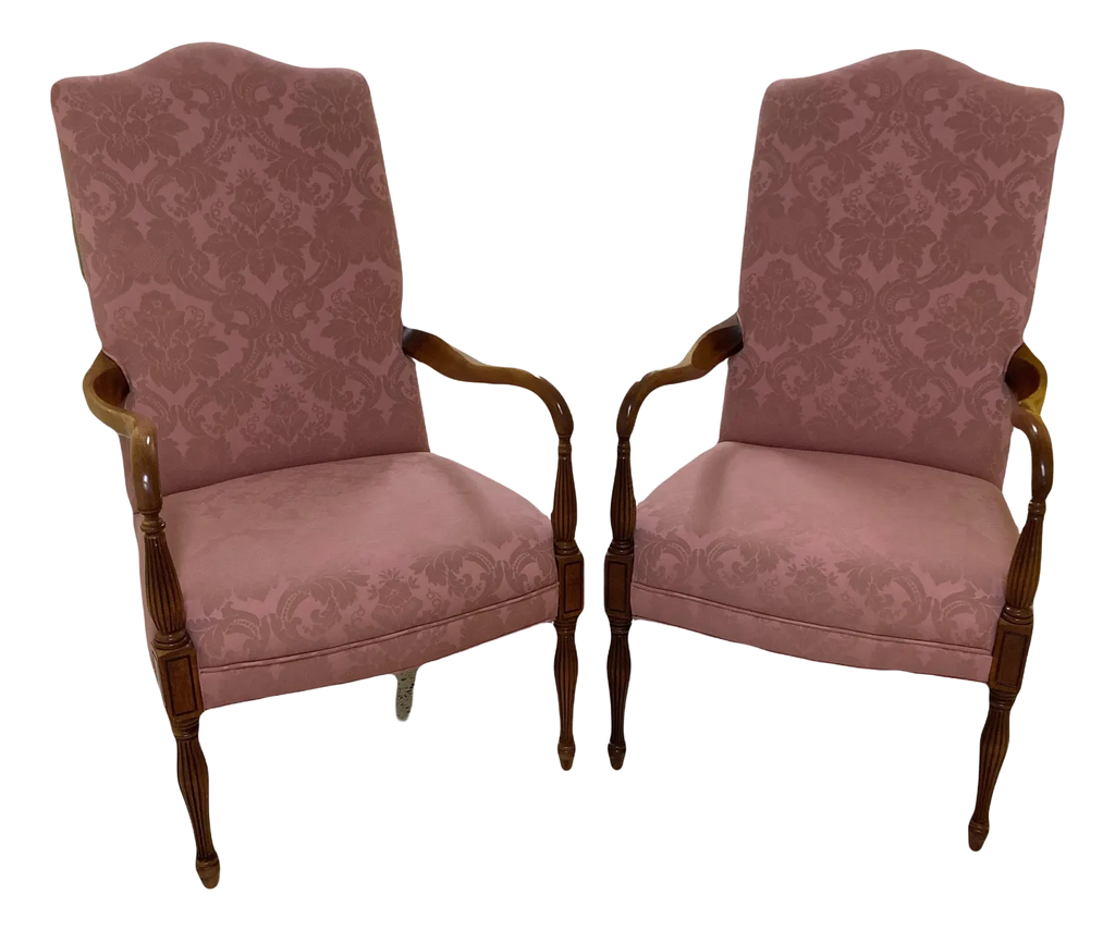 Late 20th Century Library Chairs in Pink Rose Damask by Sam Moore Furniture - A Pair